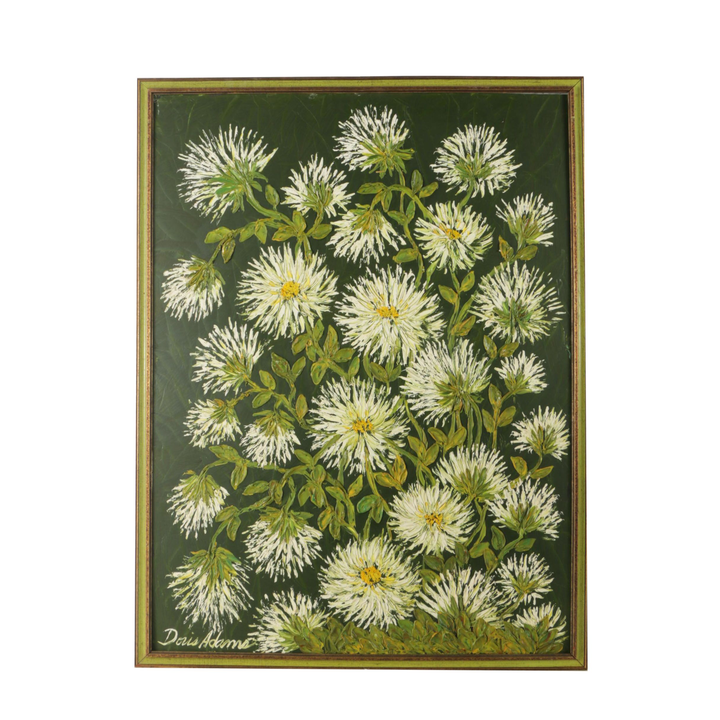 Doris Adams Oil Painting of Daisies on Board