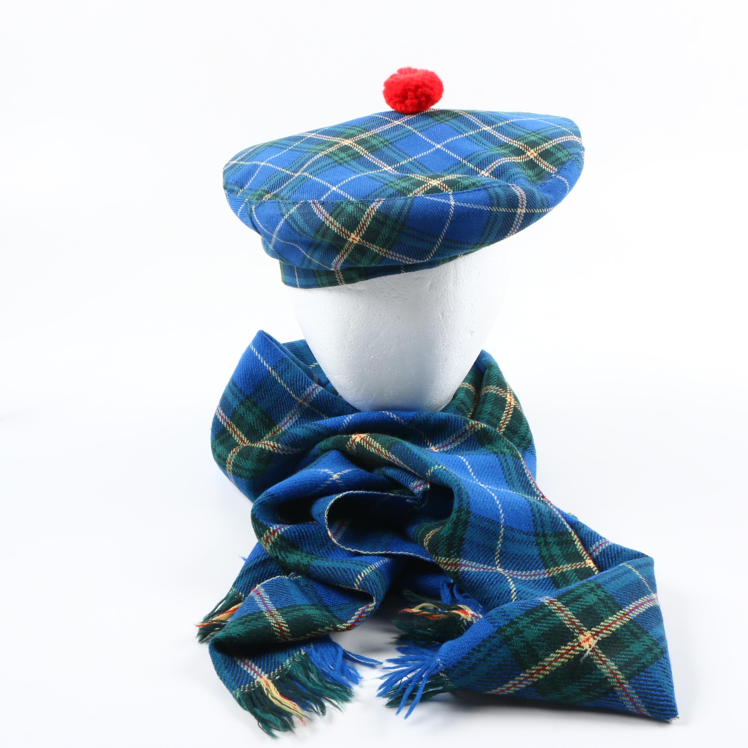 Woven Plaid Tam O' Shanter and Matching Scarf