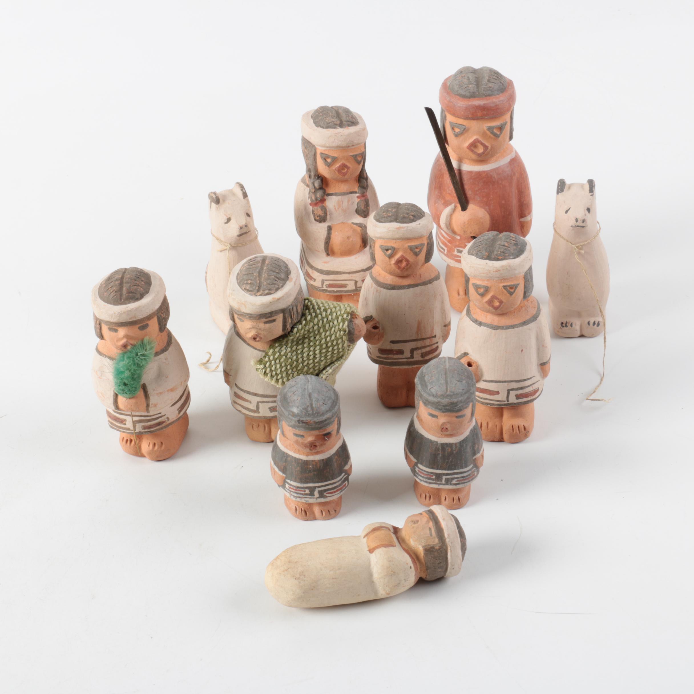 Puebloan Style Painted Pottery Nativity Set