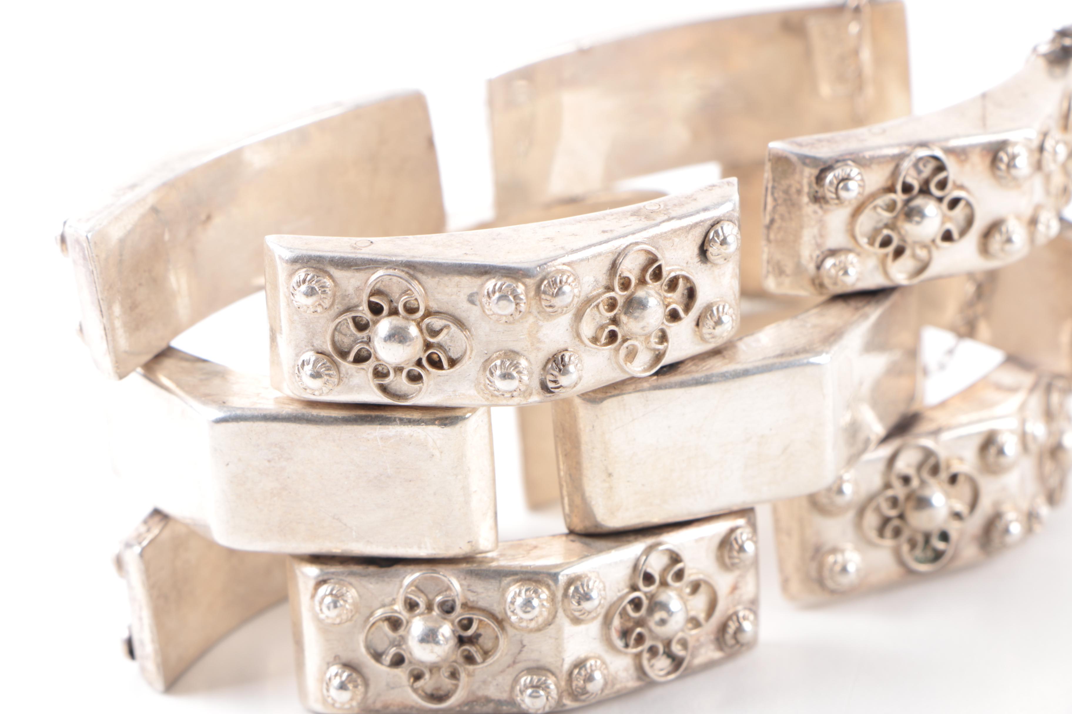 Vintage Mexican Coin Silver Pieced Bracelet