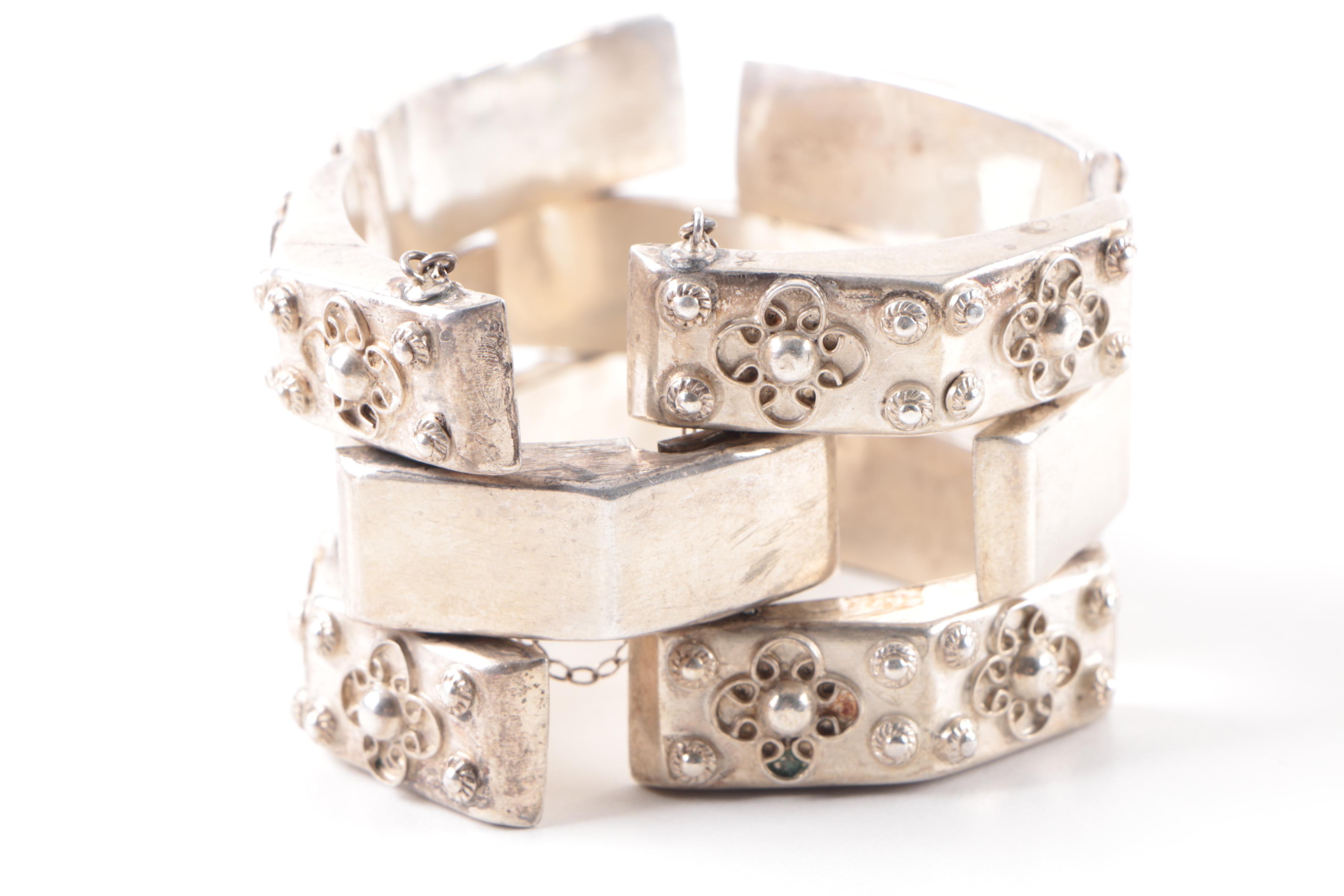 Vintage Mexican Coin Silver Pieced Bracelet