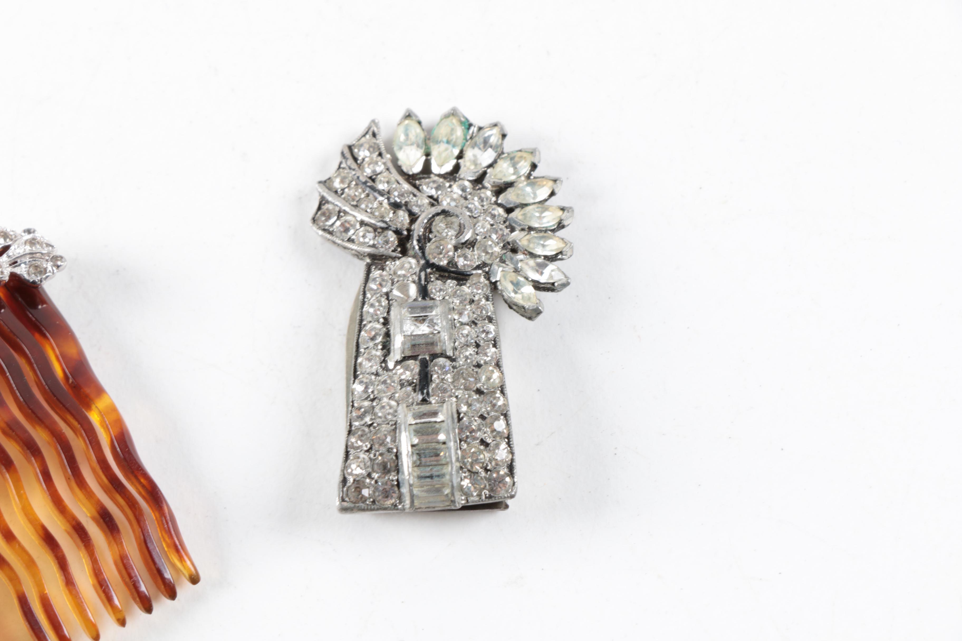 Collection of Vintage Dress Clips and Hair Comb