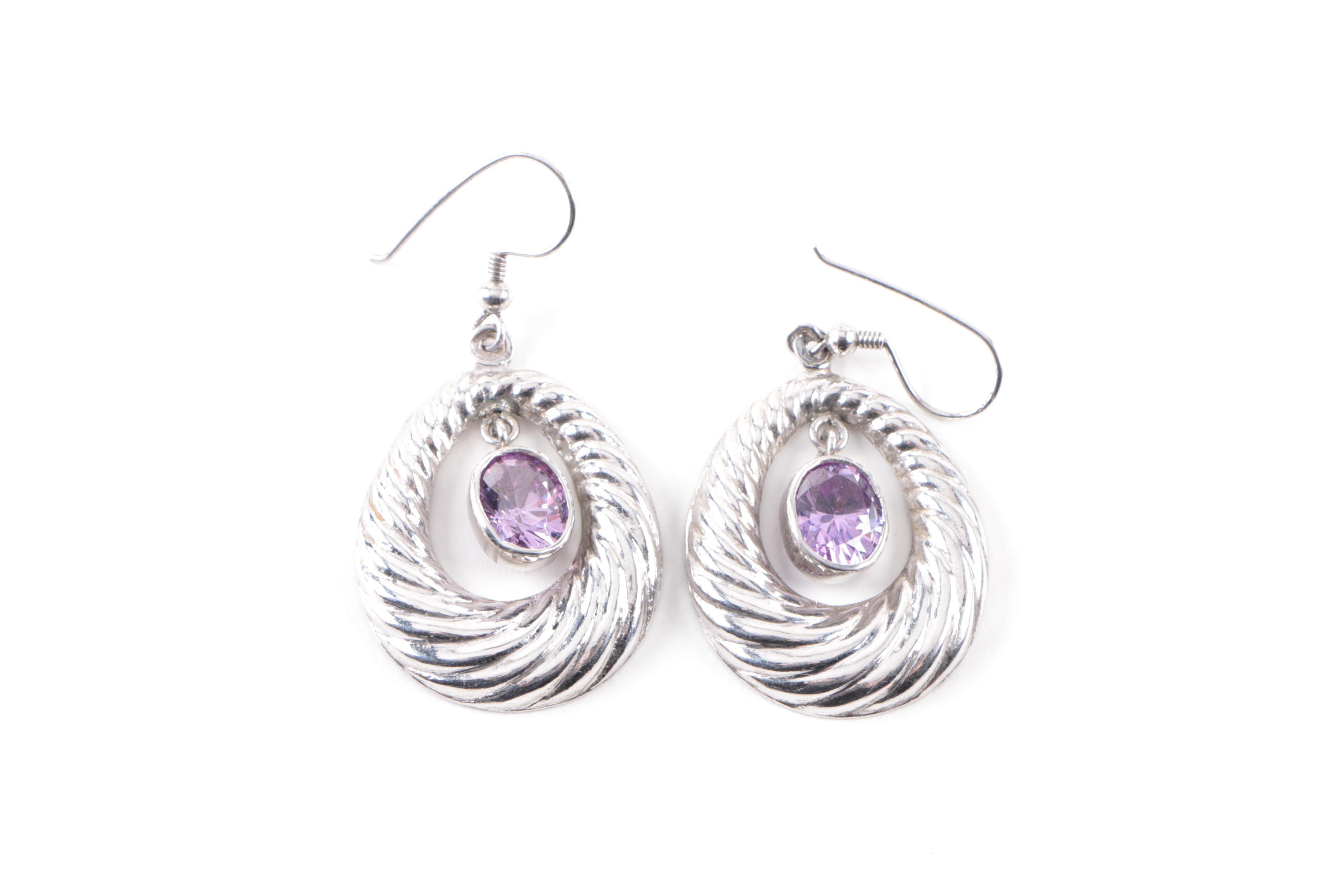 Sterling Silver Earrings with Lapis Lazuli and Cubic Zirconia