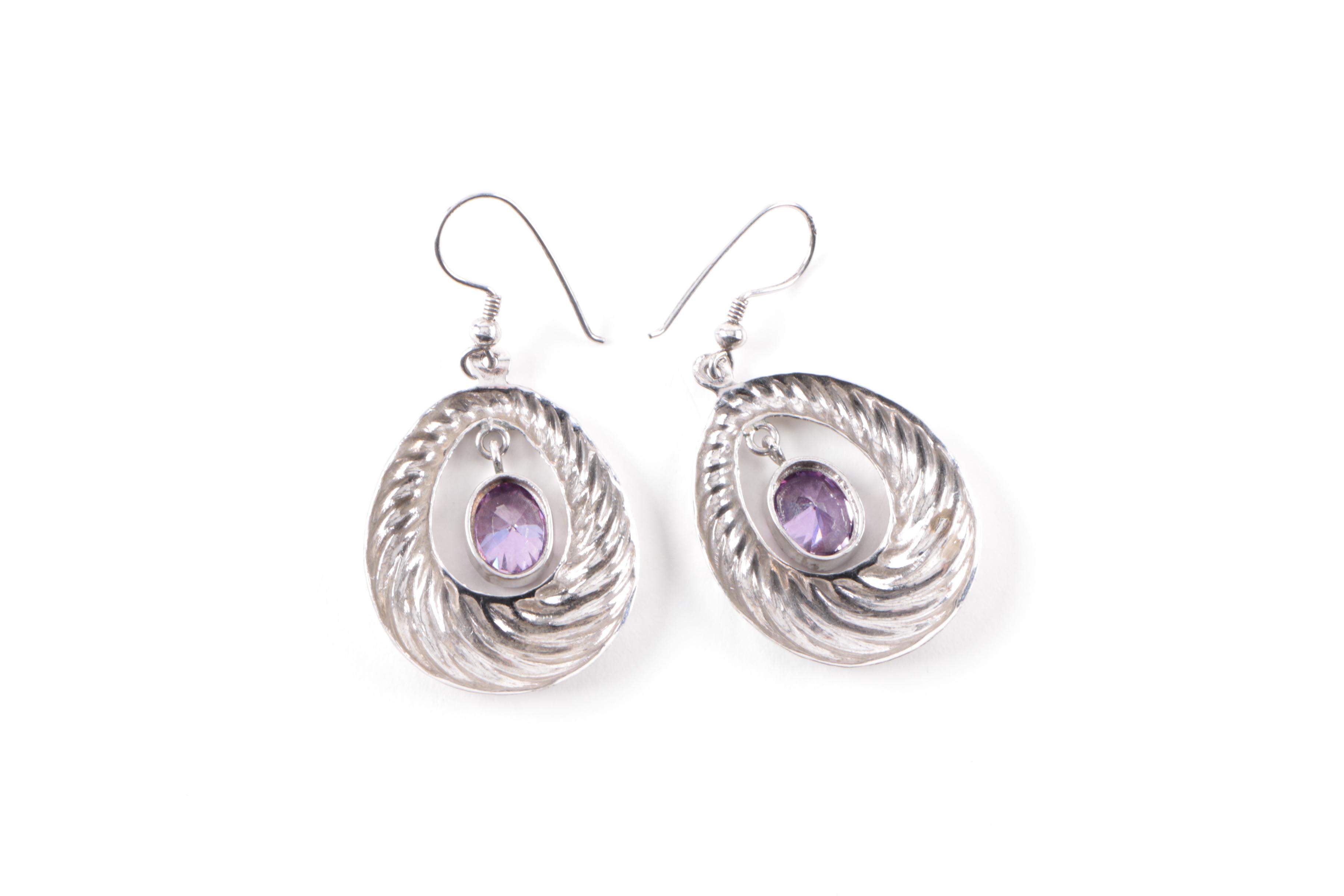 Sterling Silver Earrings with Lapis Lazuli and Cubic Zirconia