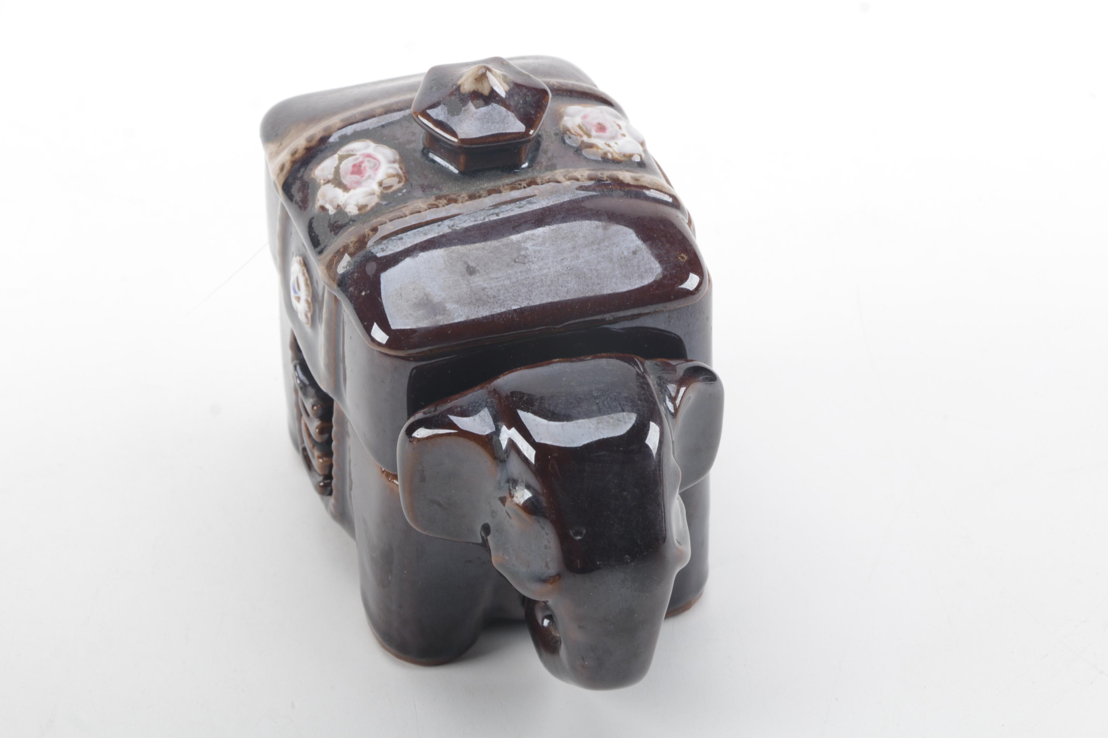 Vintage Elephant Themed Ceramic Ash Receivers and Caddies