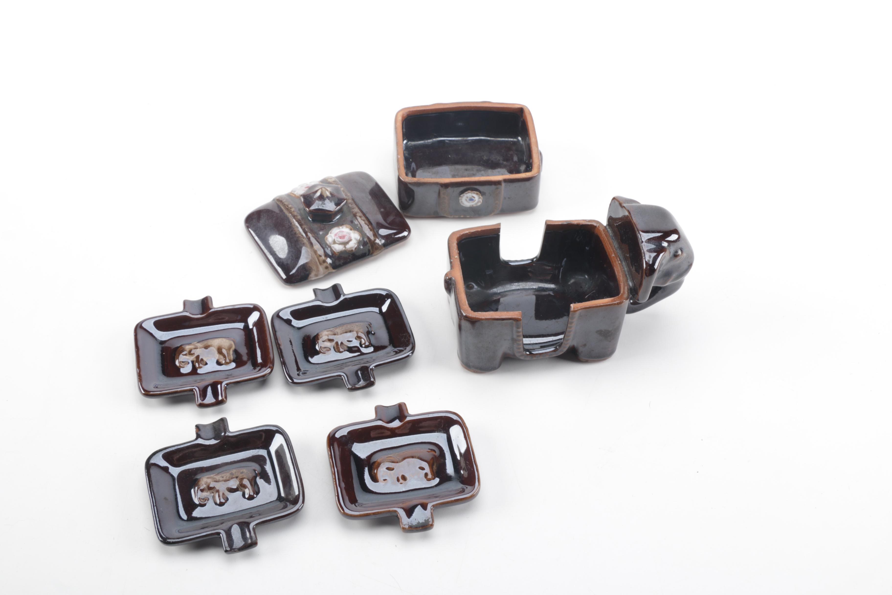 Vintage Elephant Themed Ceramic Ash Receivers and Caddies