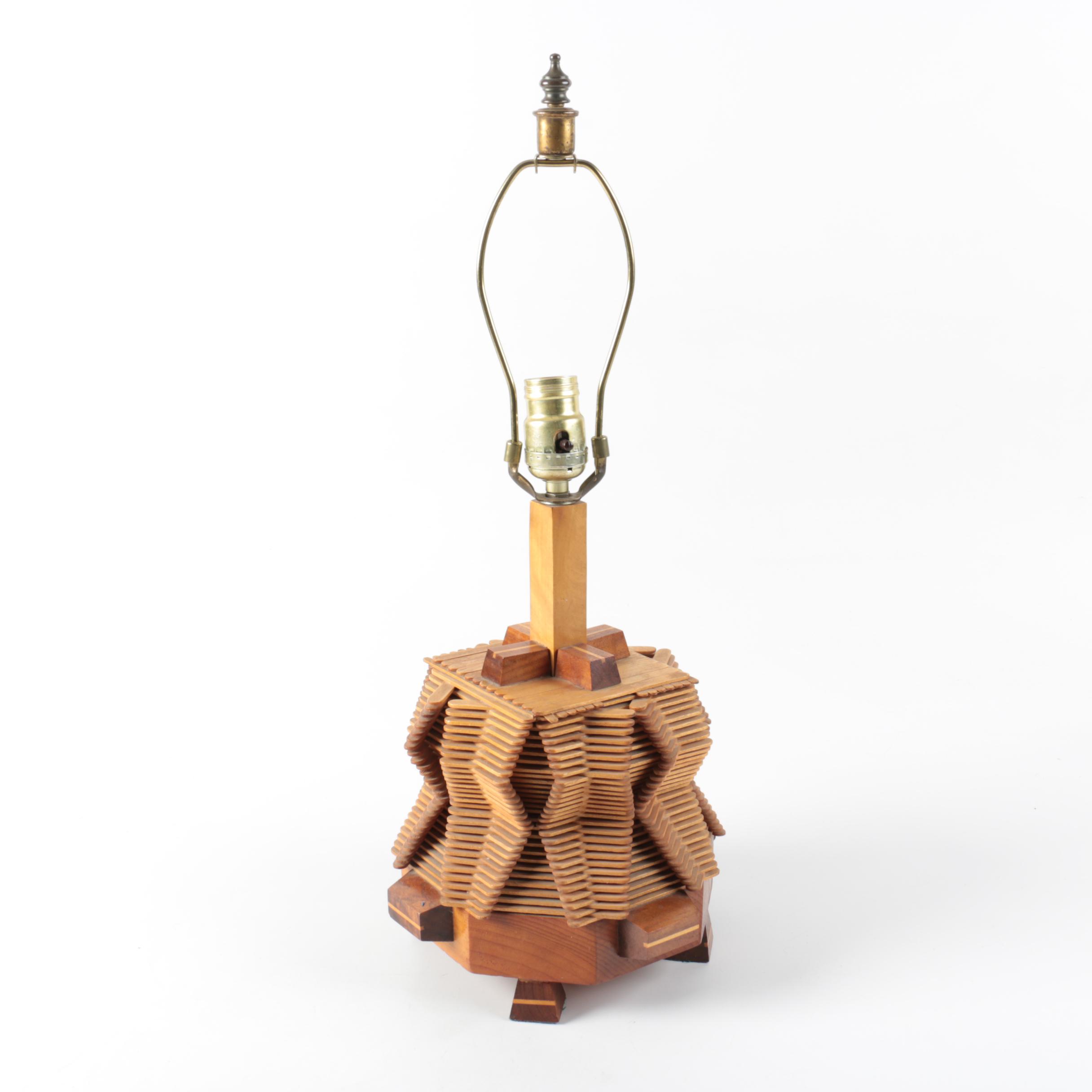 Vintage Hand-Crafted Wooden Table Lamp