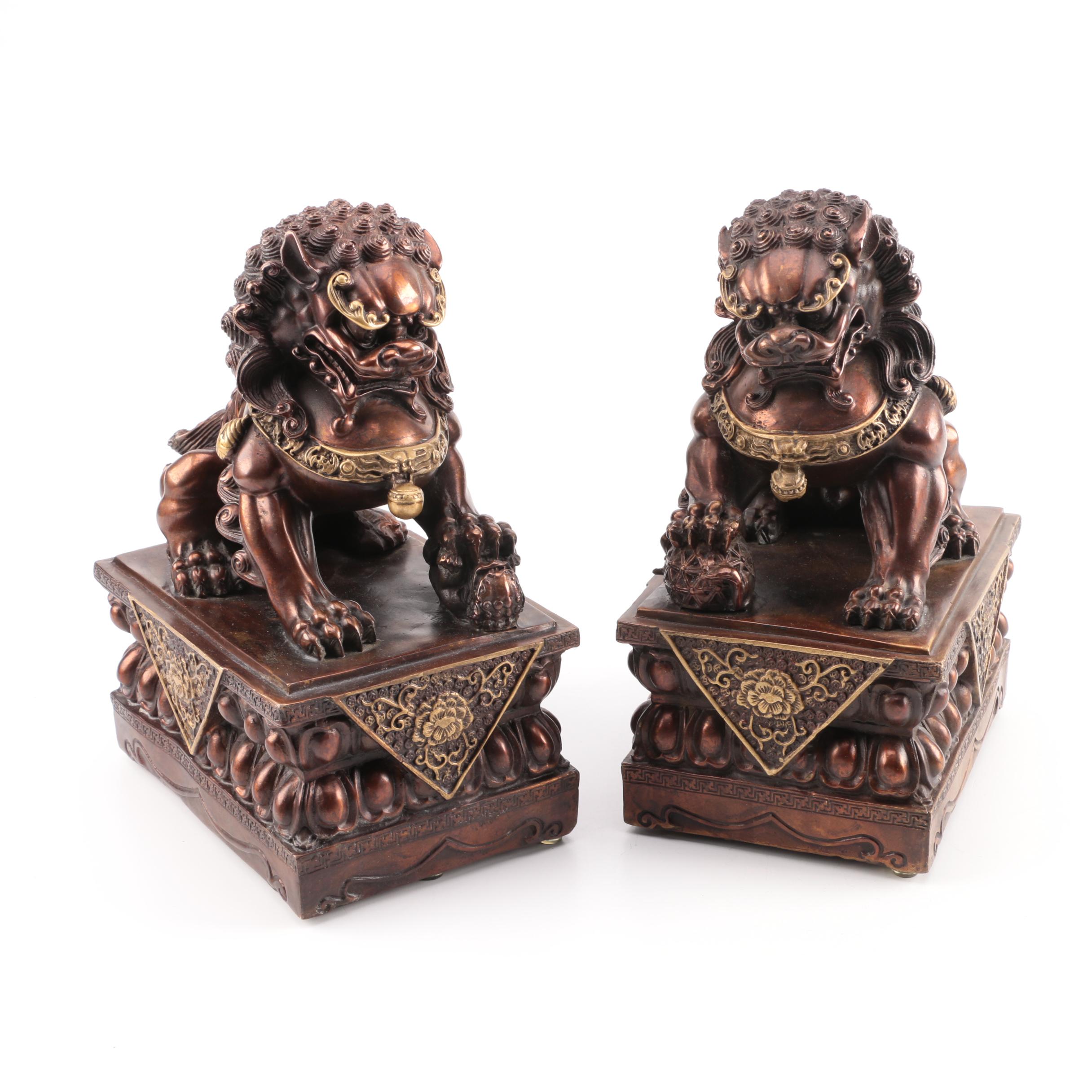 Copper and Brass Guardian Lion Figures