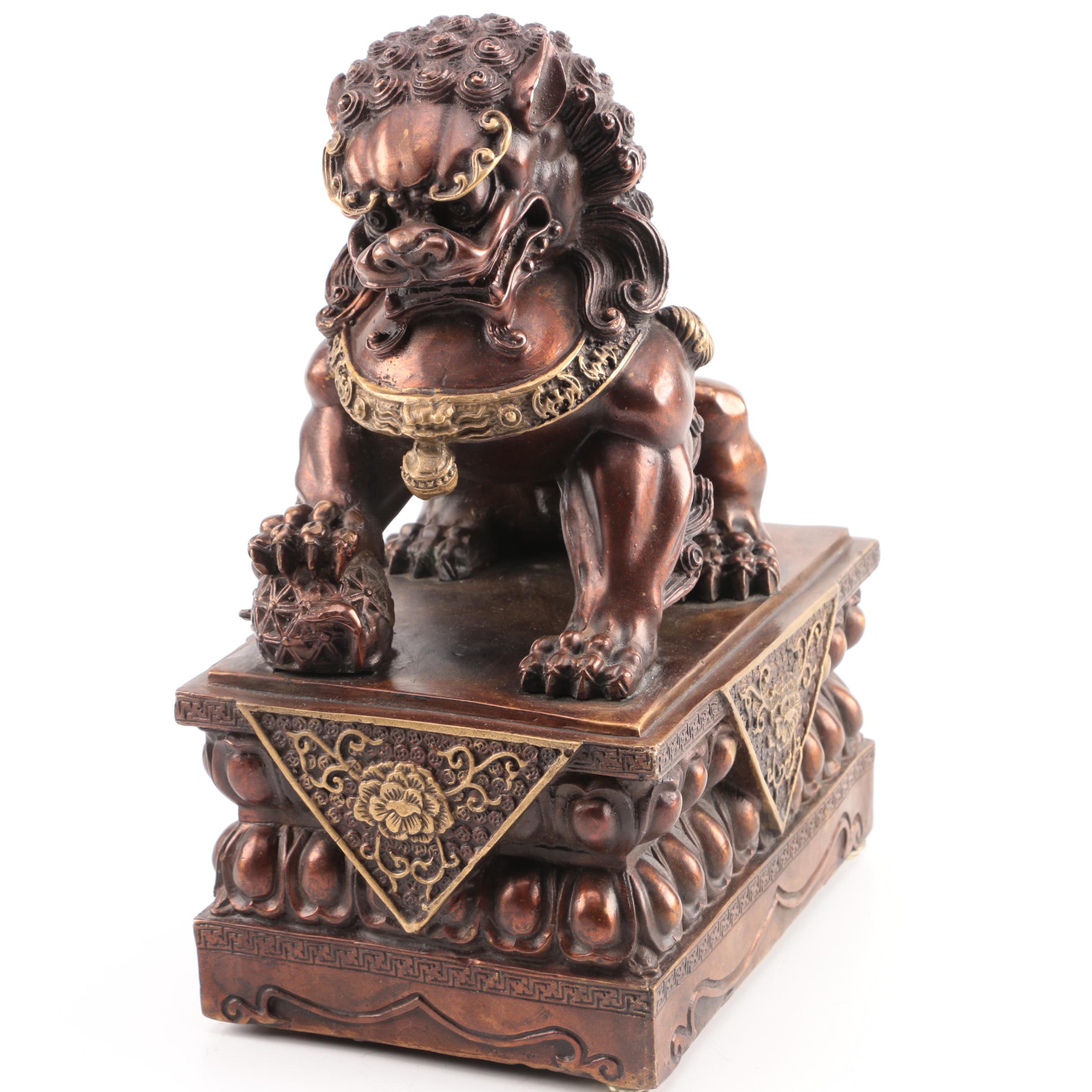 Copper and Brass Guardian Lion Figures