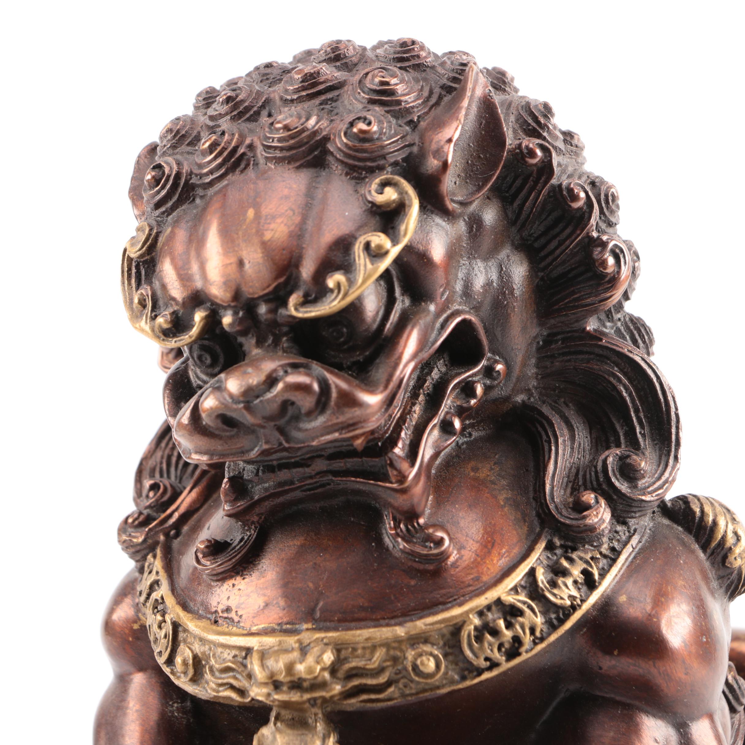 Copper and Brass Guardian Lion Figures