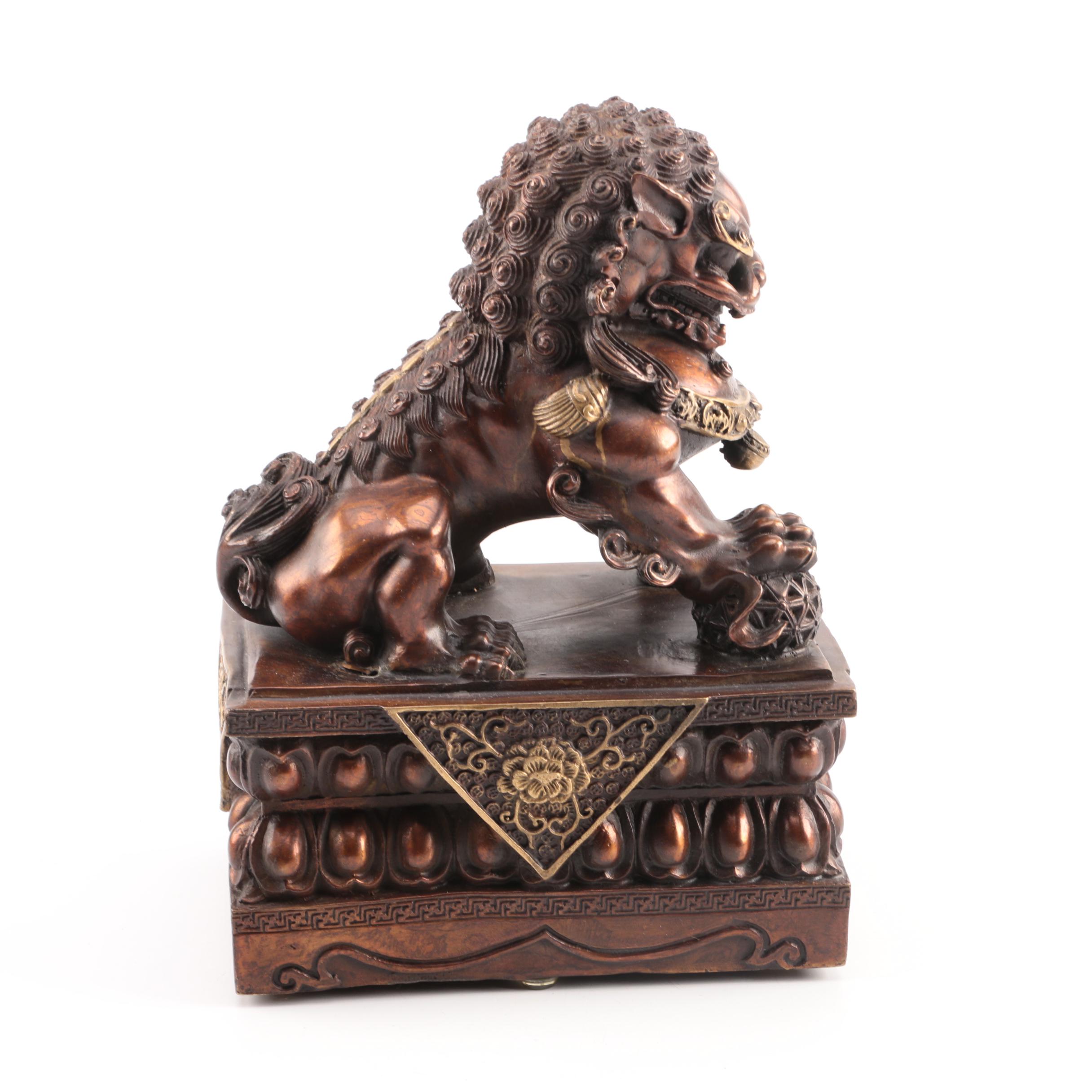 Copper and Brass Guardian Lion Figures