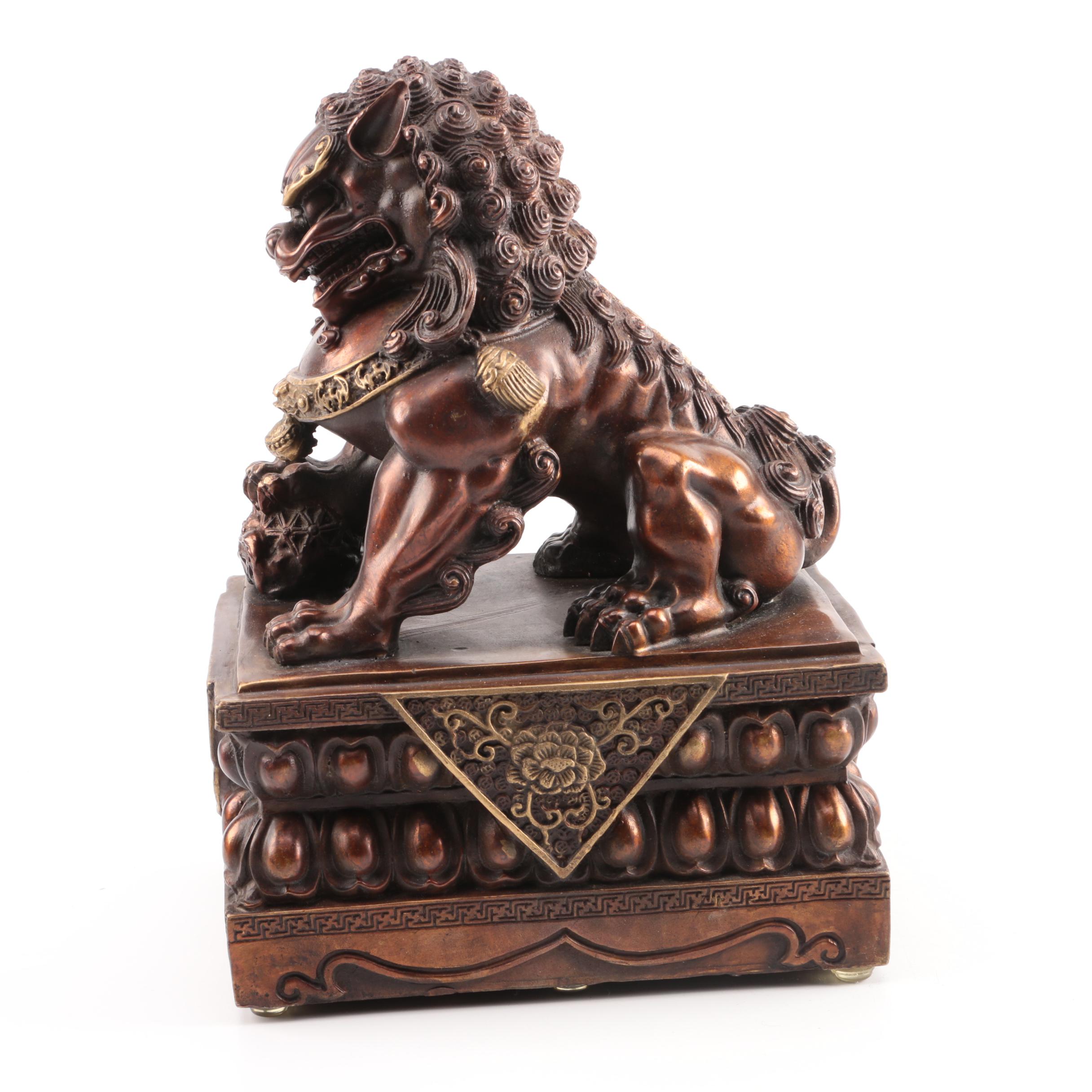 Copper and Brass Guardian Lion Figures