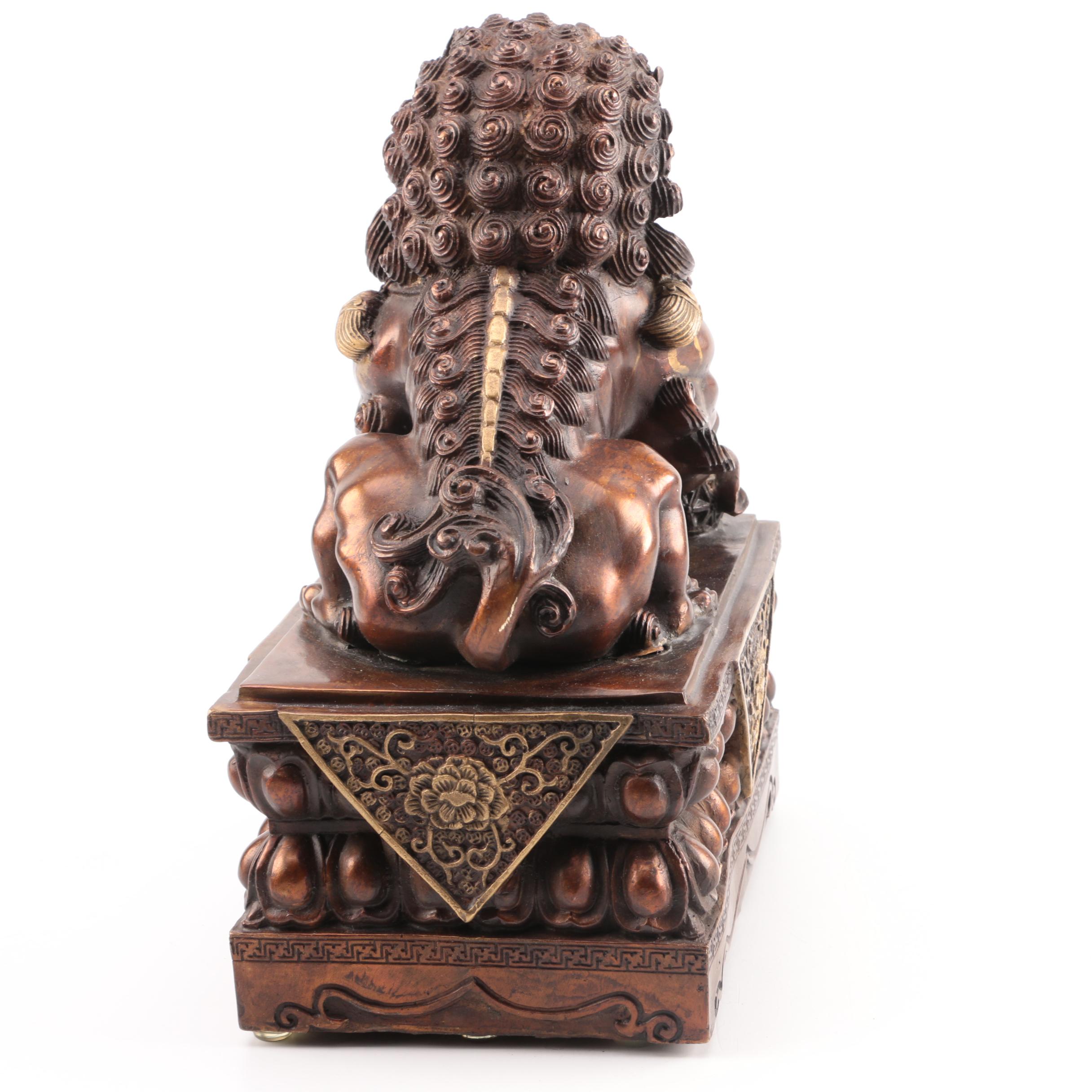 Copper and Brass Guardian Lion Figures