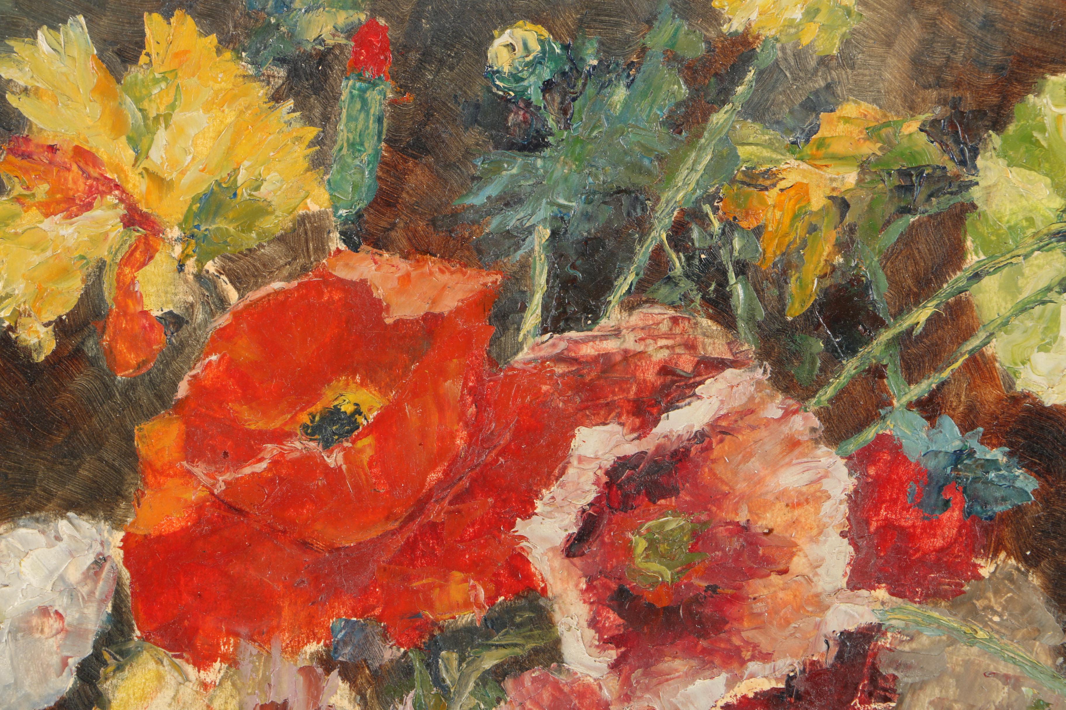 Wagner Oil Painting on Panel of Still Life with Glass Vase of Flowers