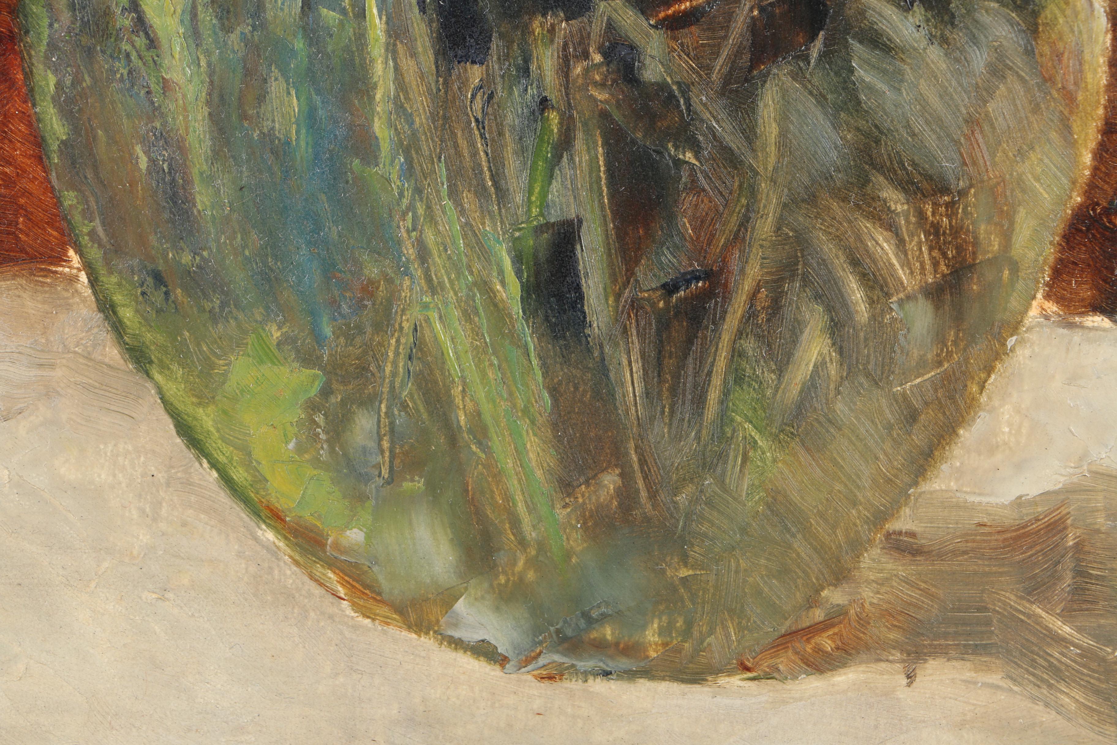 Wagner Oil Painting on Panel of Still Life with Glass Vase of Flowers