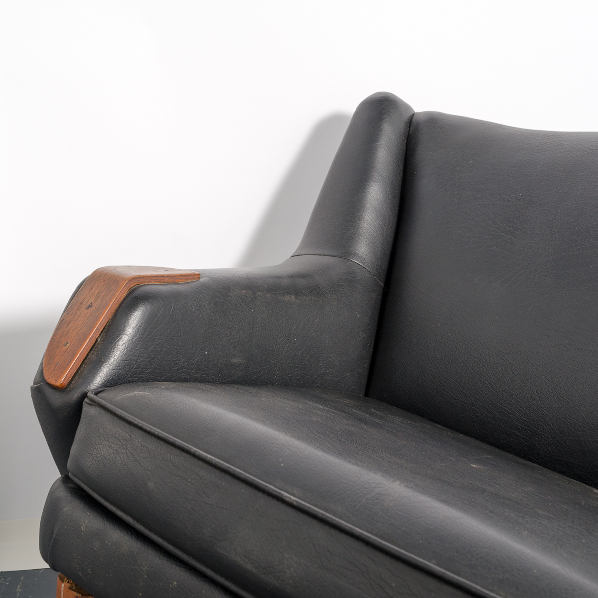 Vintage Mid Century Modern Black Leather Sofa