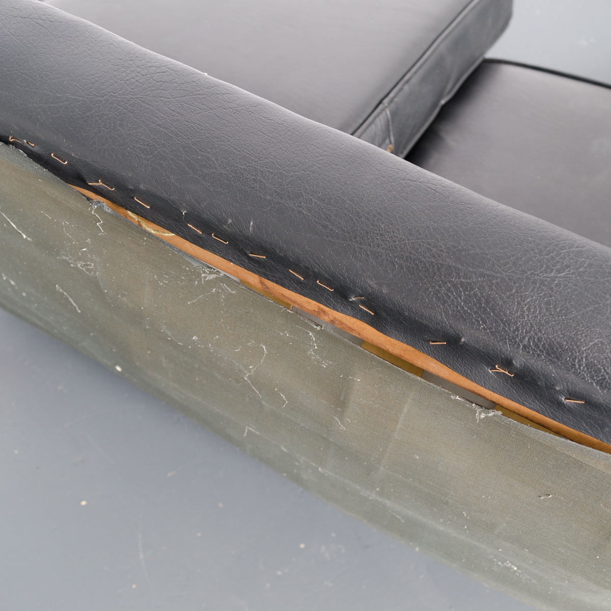 Vintage Mid Century Modern Black Leather Sofa