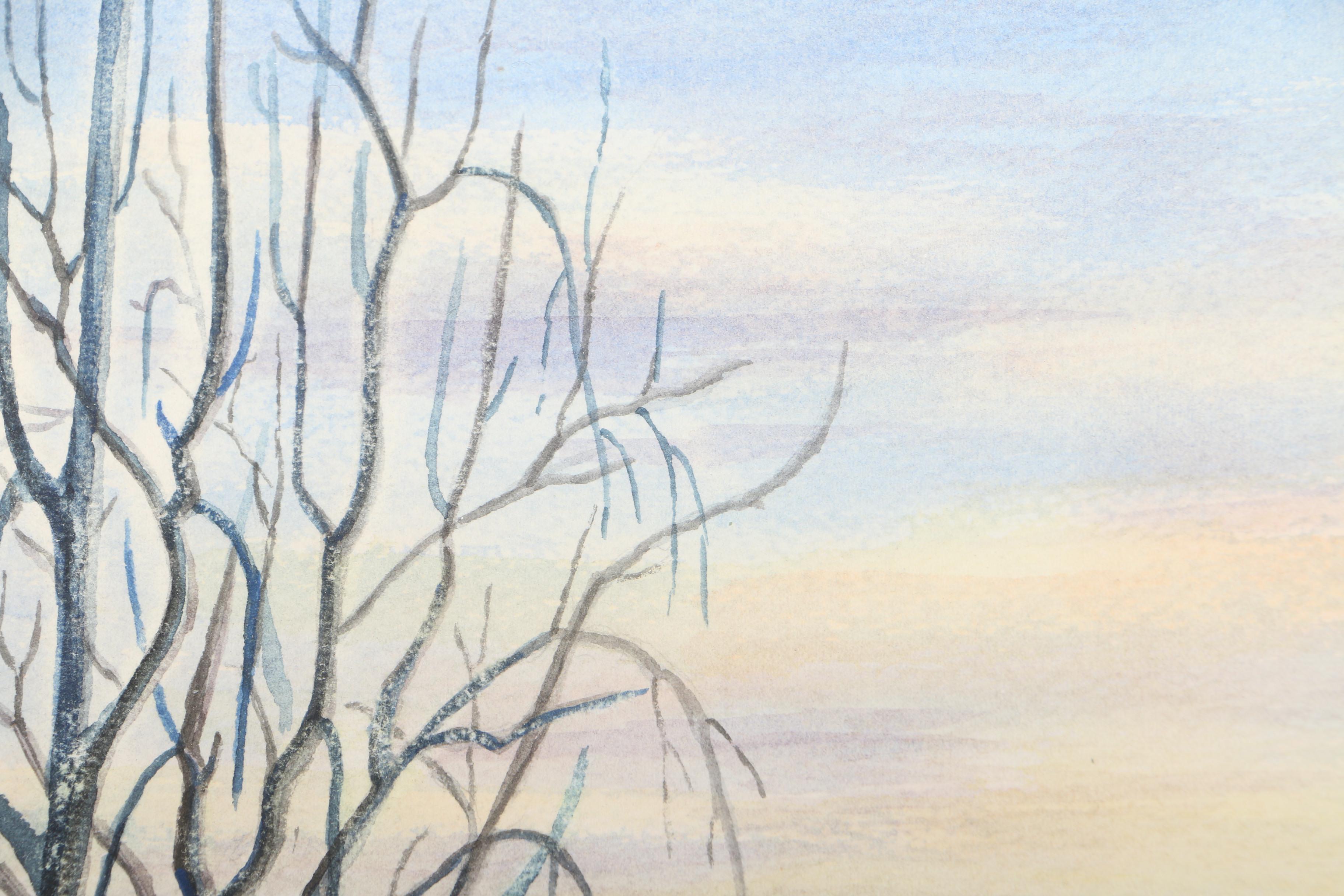 Signed Watercolor Painting on Paper of Park Scene