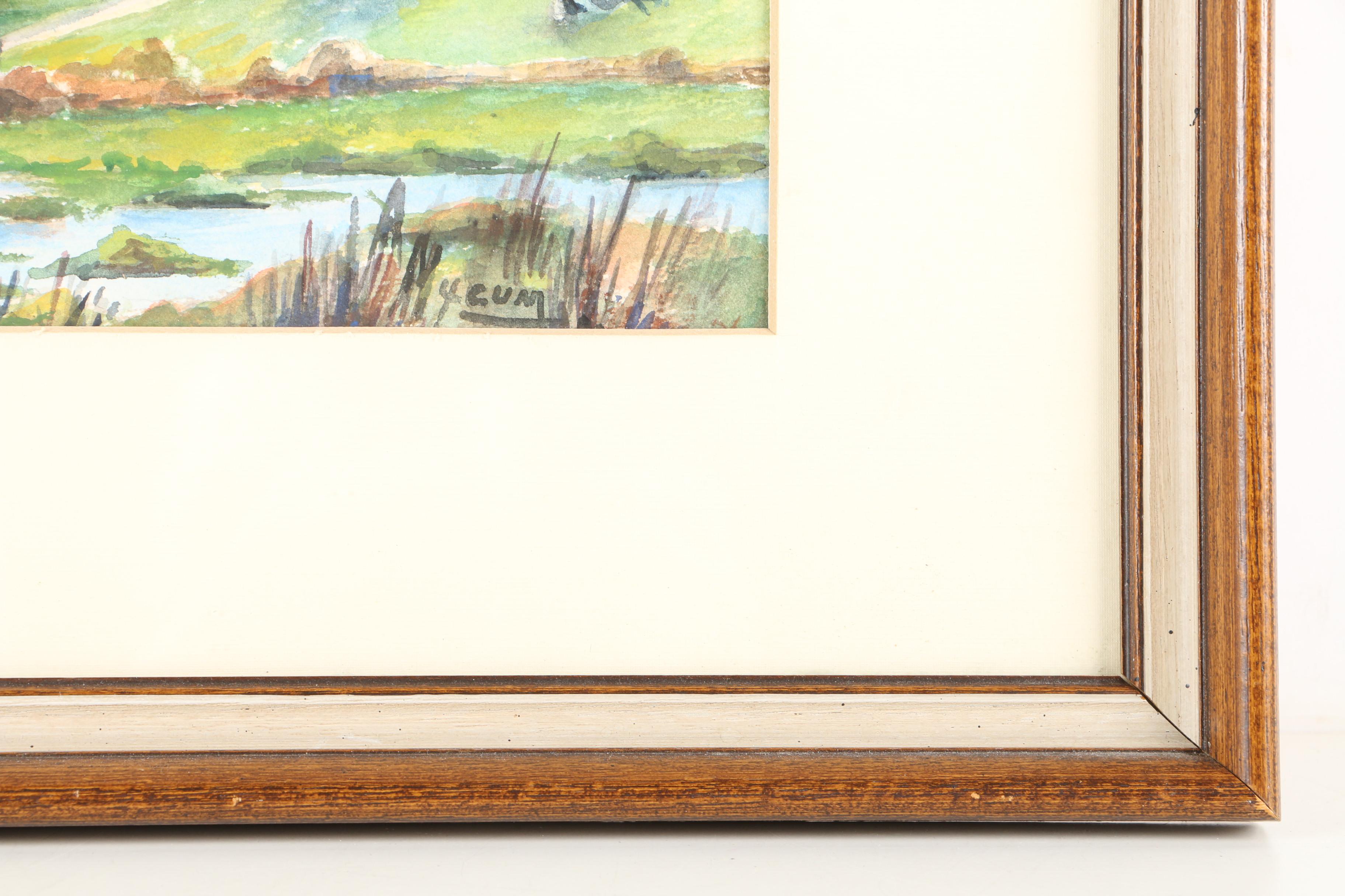 Signed Watercolor Painting on Paper of Park Scene