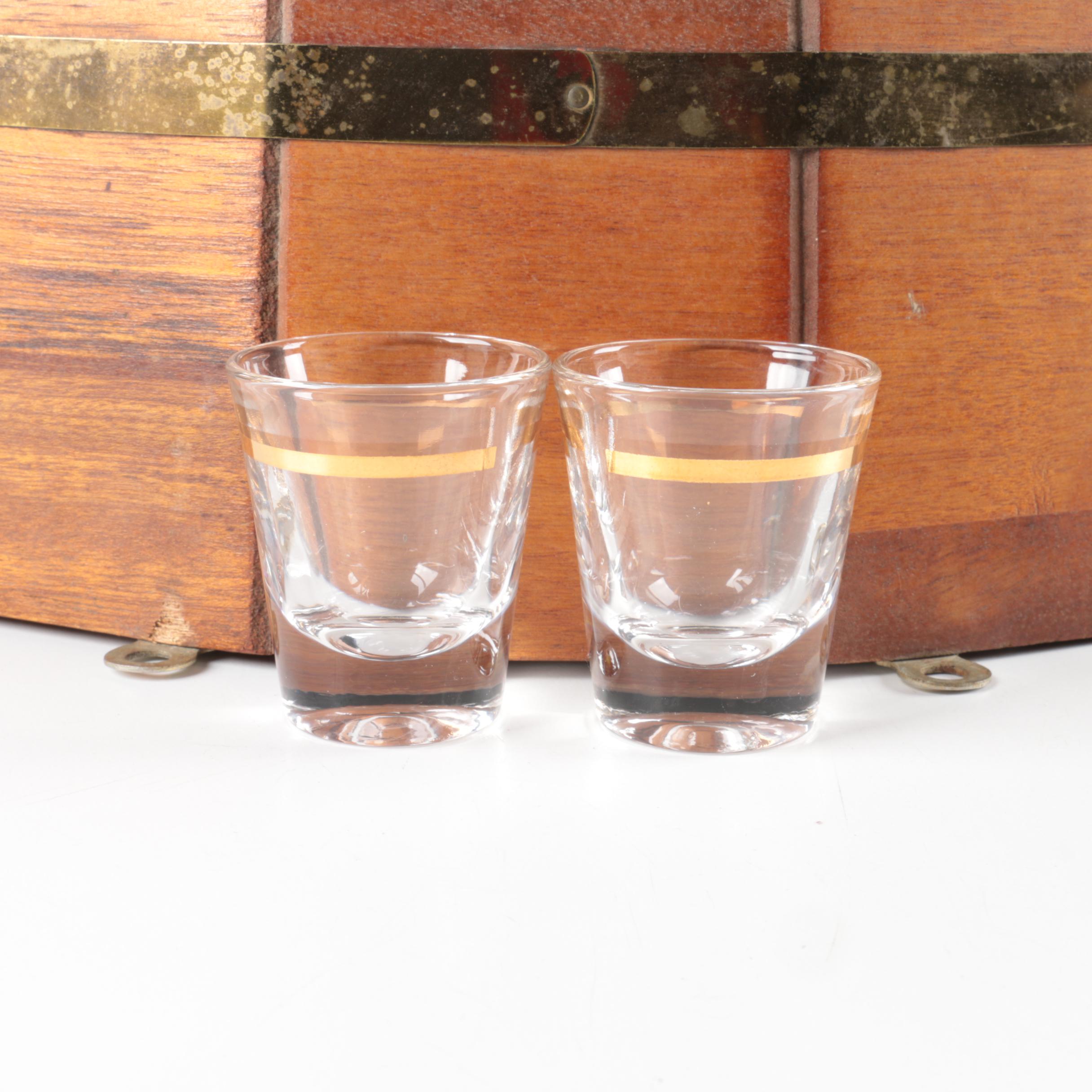 Decorative Wooden Barrel Shaped Shelf with Glass Barware