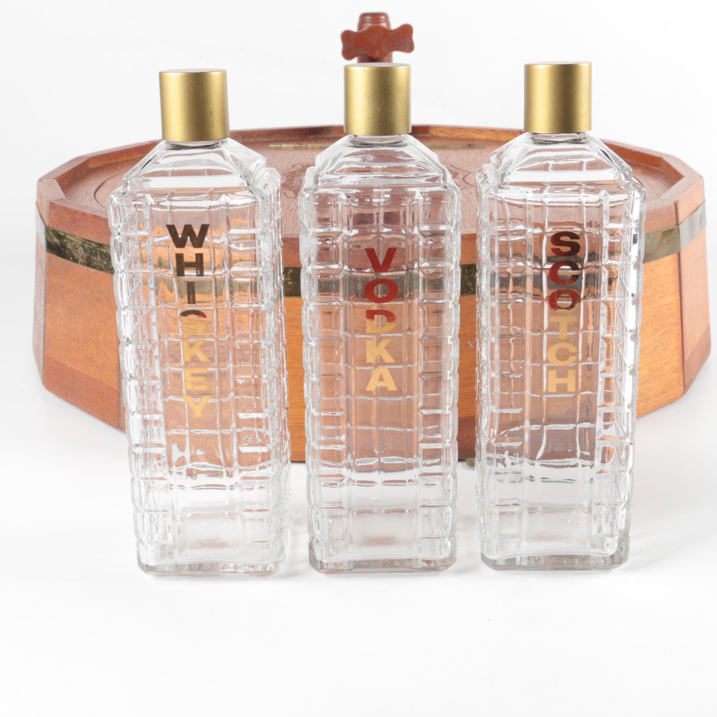 Decorative Wooden Barrel Shaped Shelf with Glass Barware