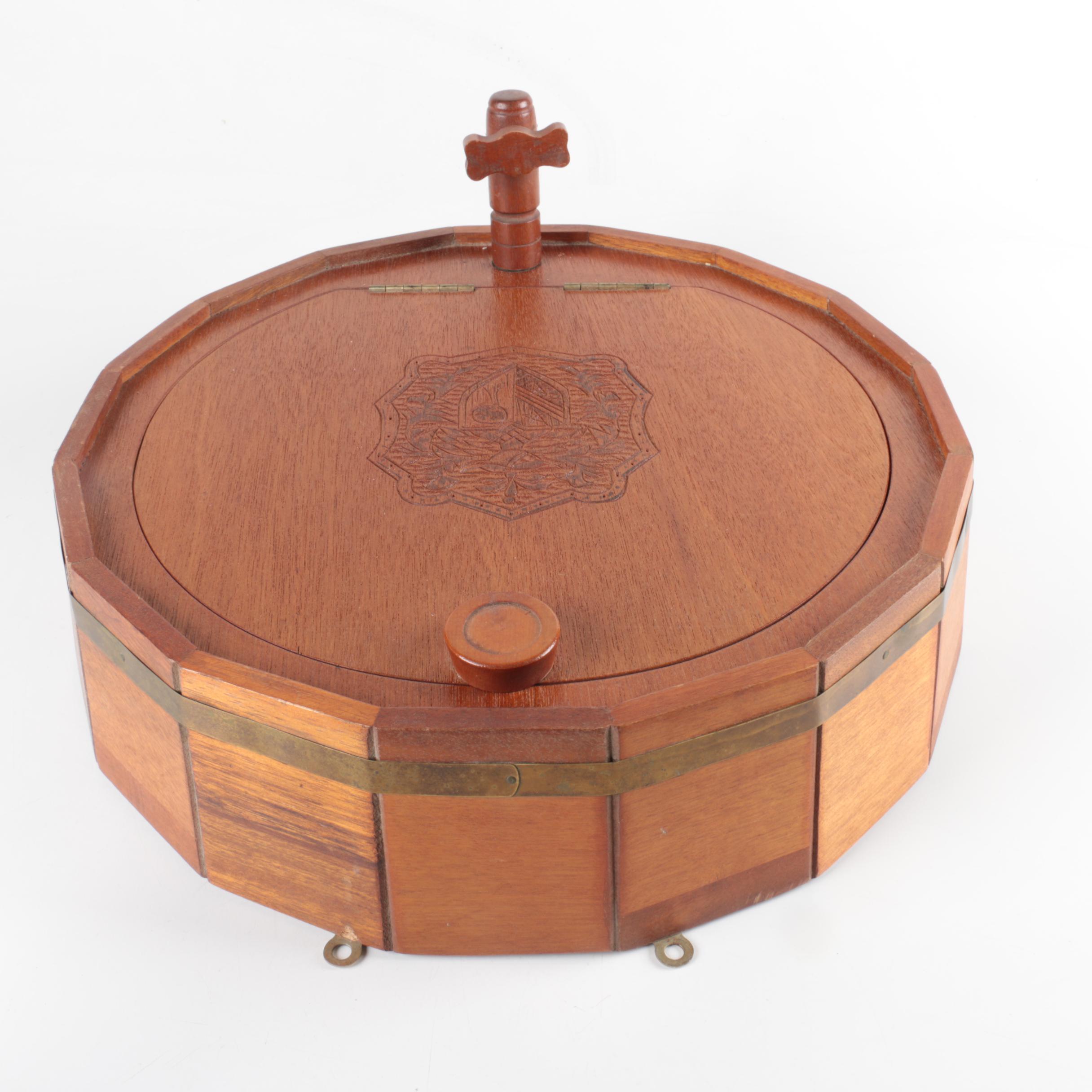 Decorative Wooden Barrel Shaped Shelf with Glass Barware