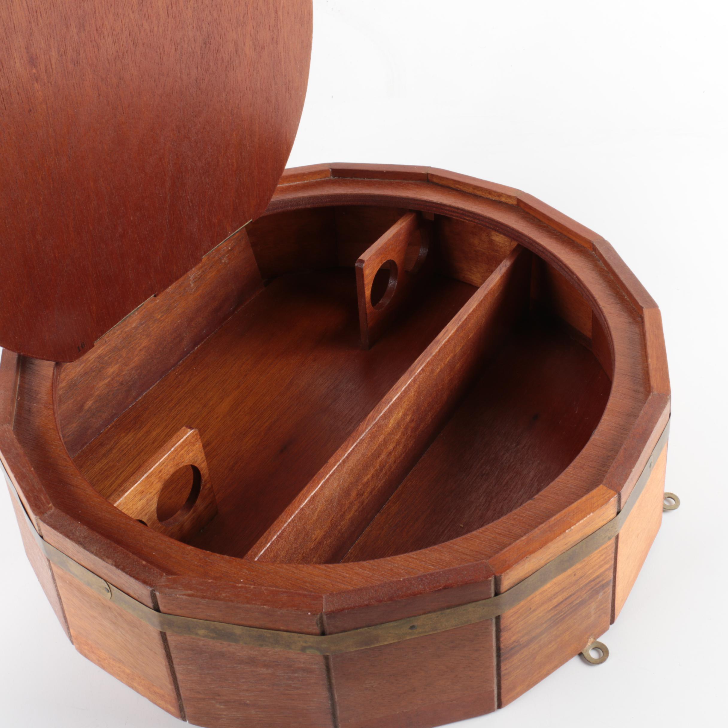 Decorative Wooden Barrel Shaped Shelf with Glass Barware