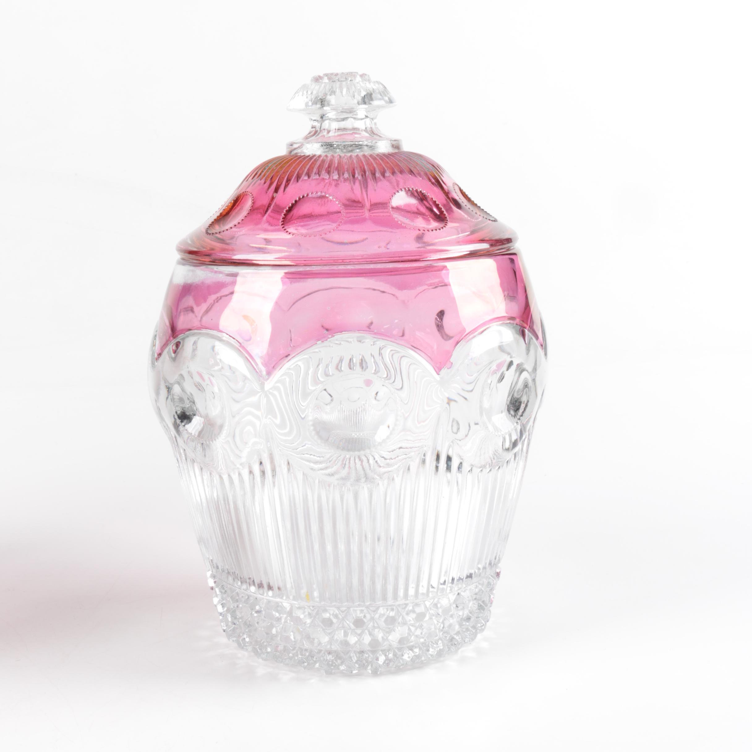 Vintage Indiana Glass Ruby Diamond Point Stemware and Ice Bucket 1960s