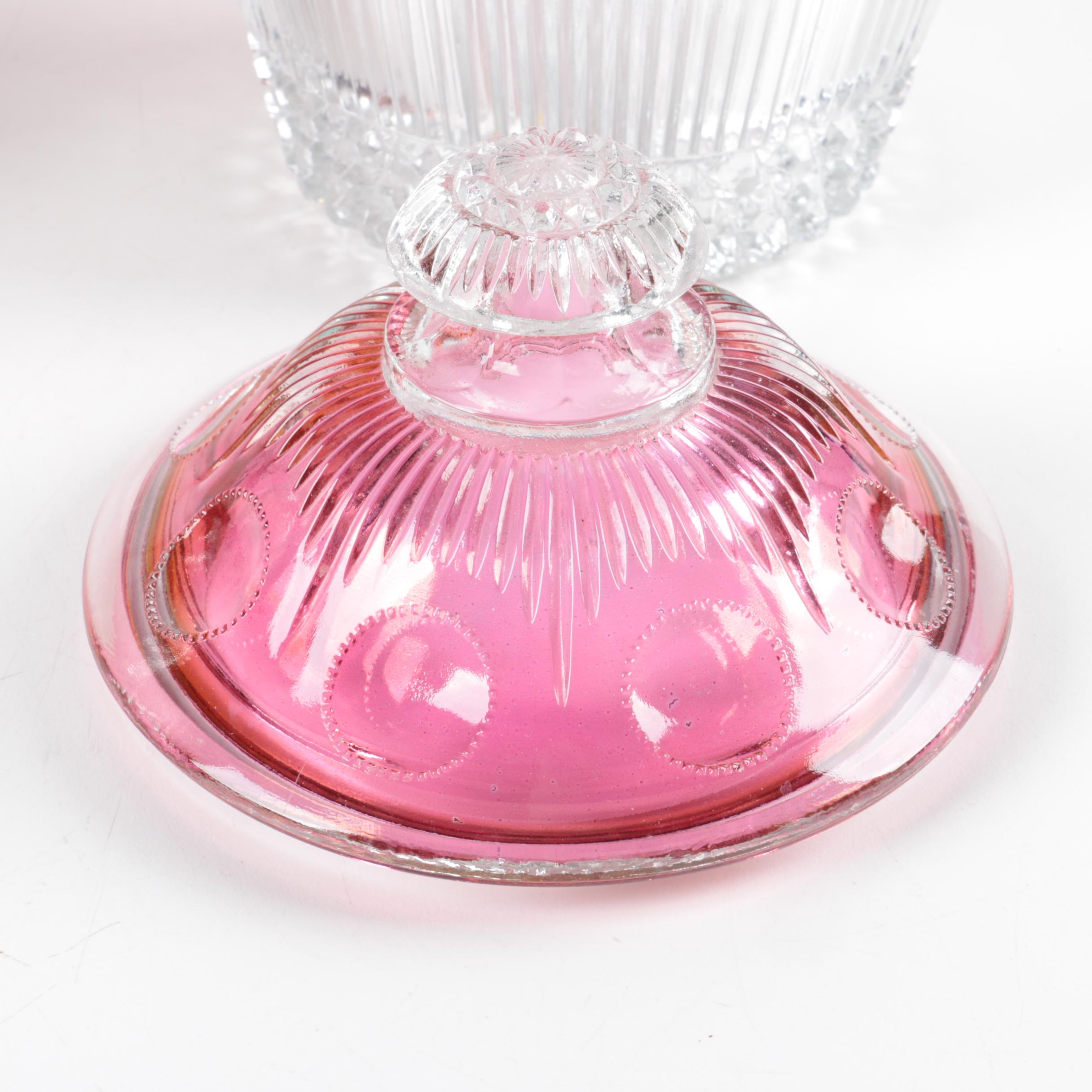 Vintage Indiana Glass Ruby Diamond Point Stemware and Ice Bucket 1960s