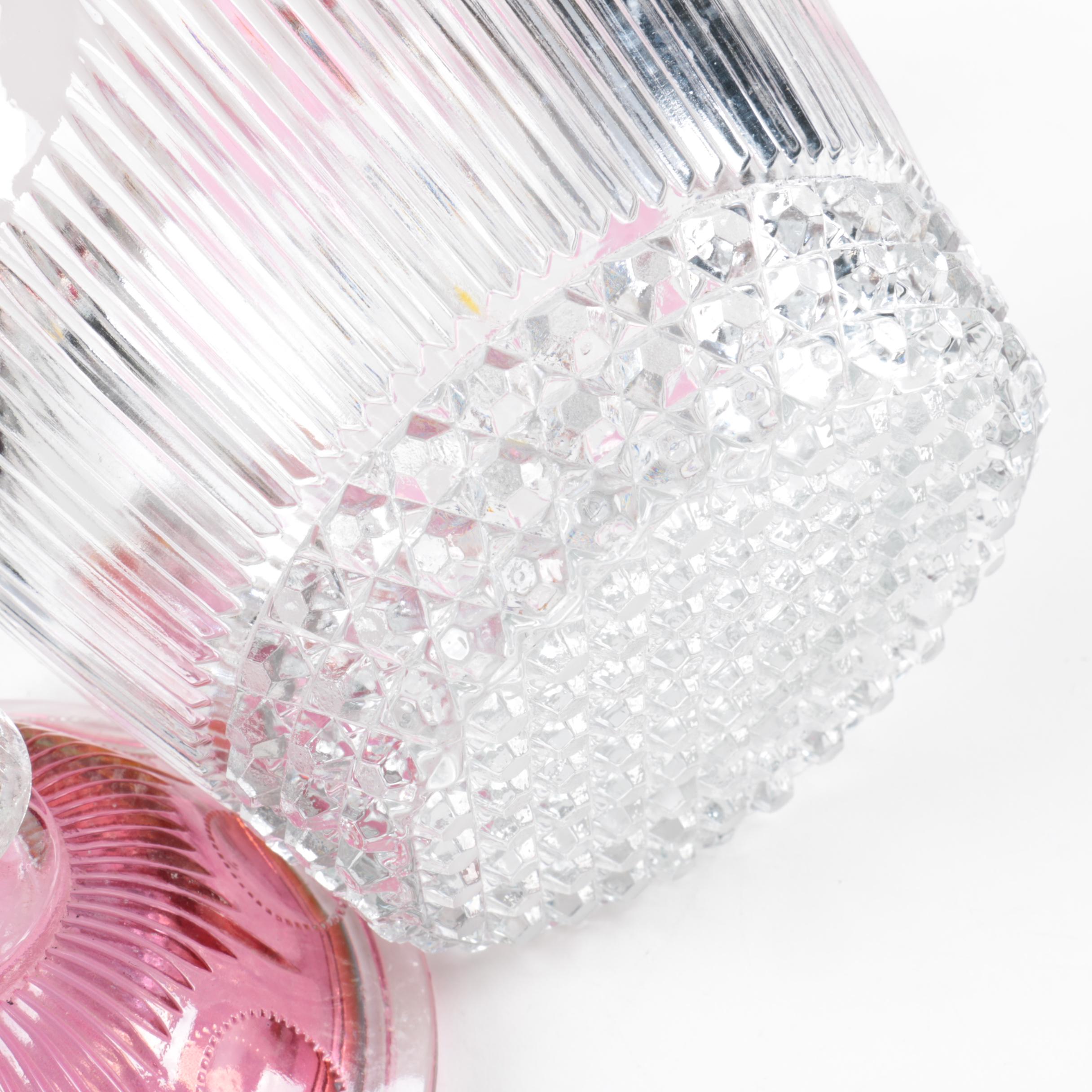 Vintage Indiana Glass Ruby Diamond Point Stemware and Ice Bucket 1960s