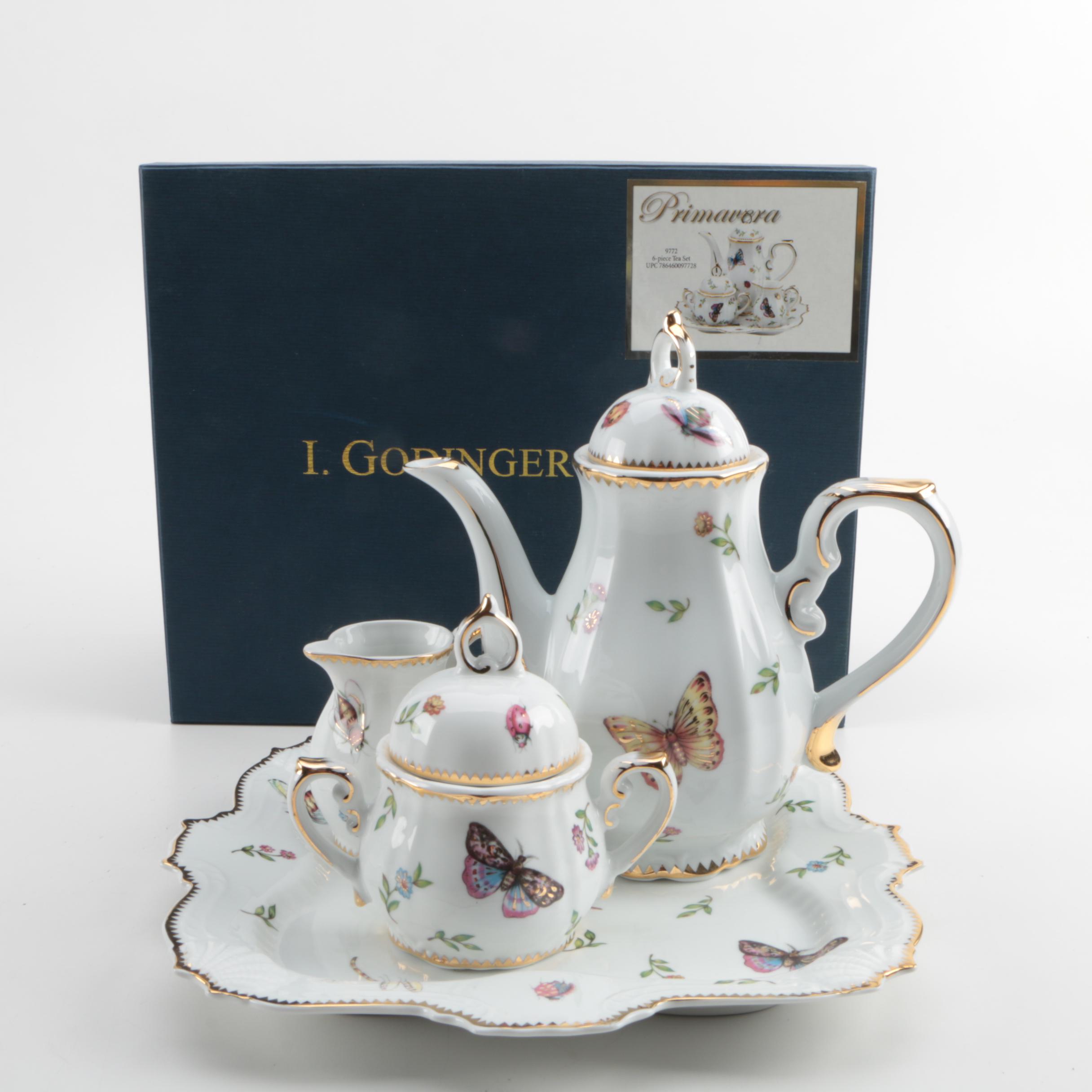 I. Godinger & Co. "Primavera" China Tea Set and Canape Plates