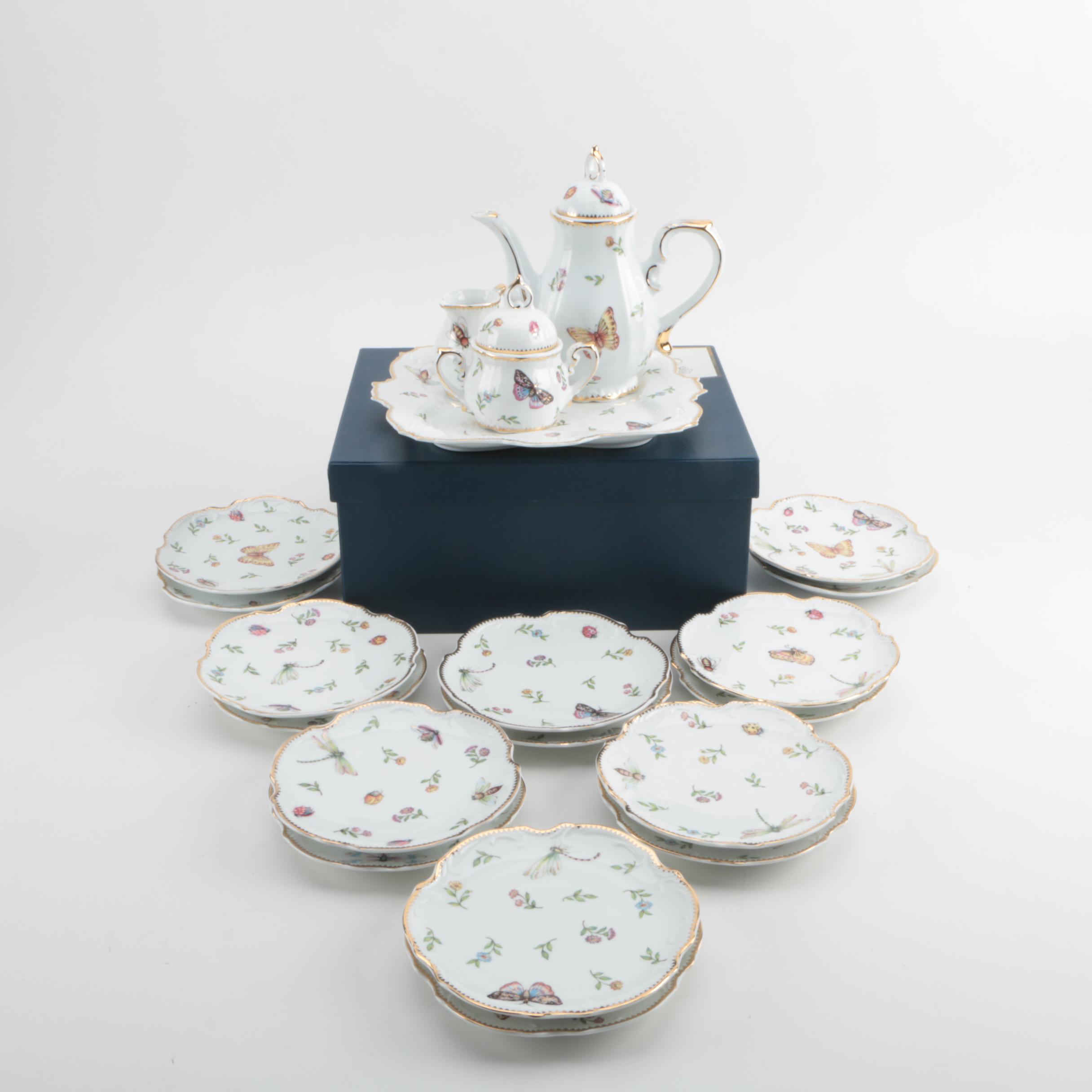 I. Godinger & Co. "Primavera" China Tea Set and Canape Plates