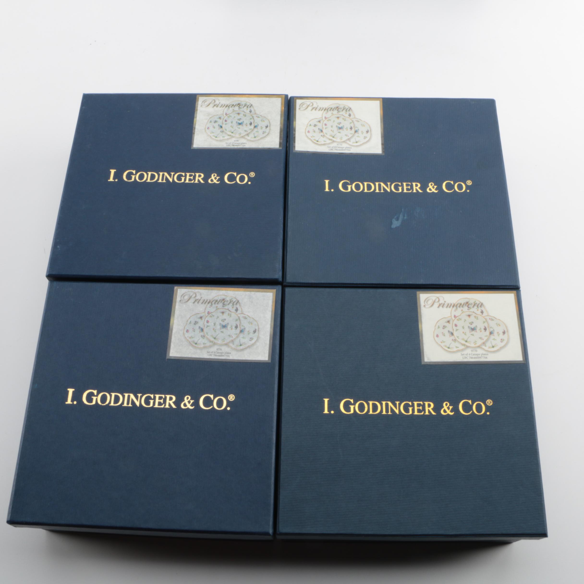 I. Godinger & Co. "Primavera" China Tea Set and Canape Plates