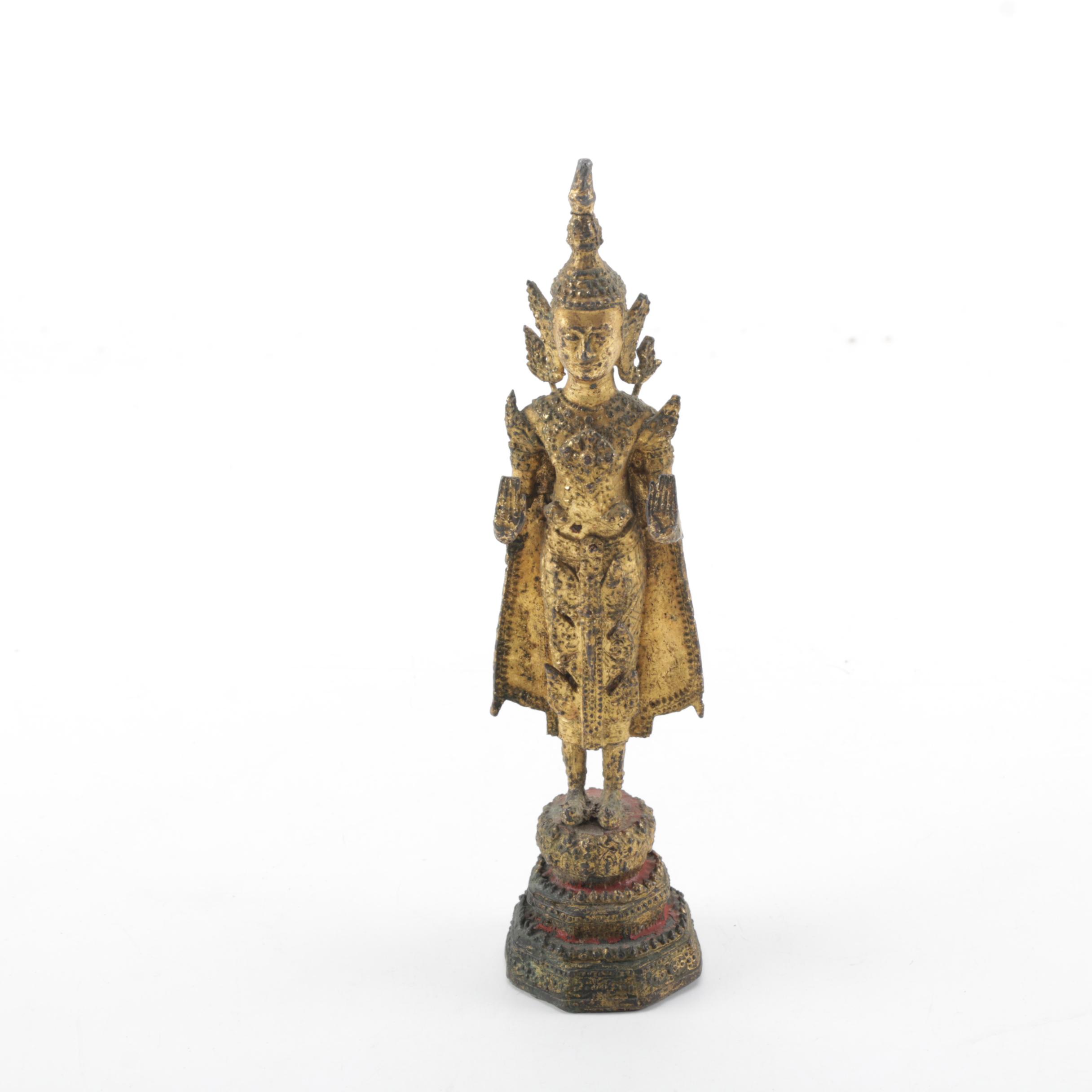 East Asian Style Gold Toned Sculpture of a Hindu Deity