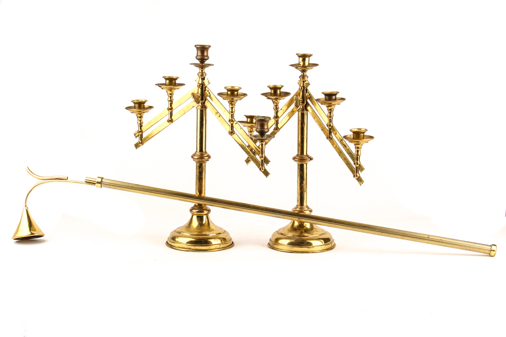 Brass Candle Holders and Snuffer