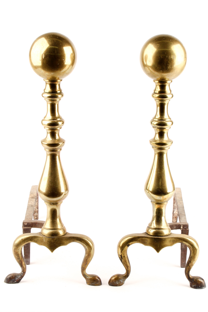19th Century Style  Brass Ball Andiron