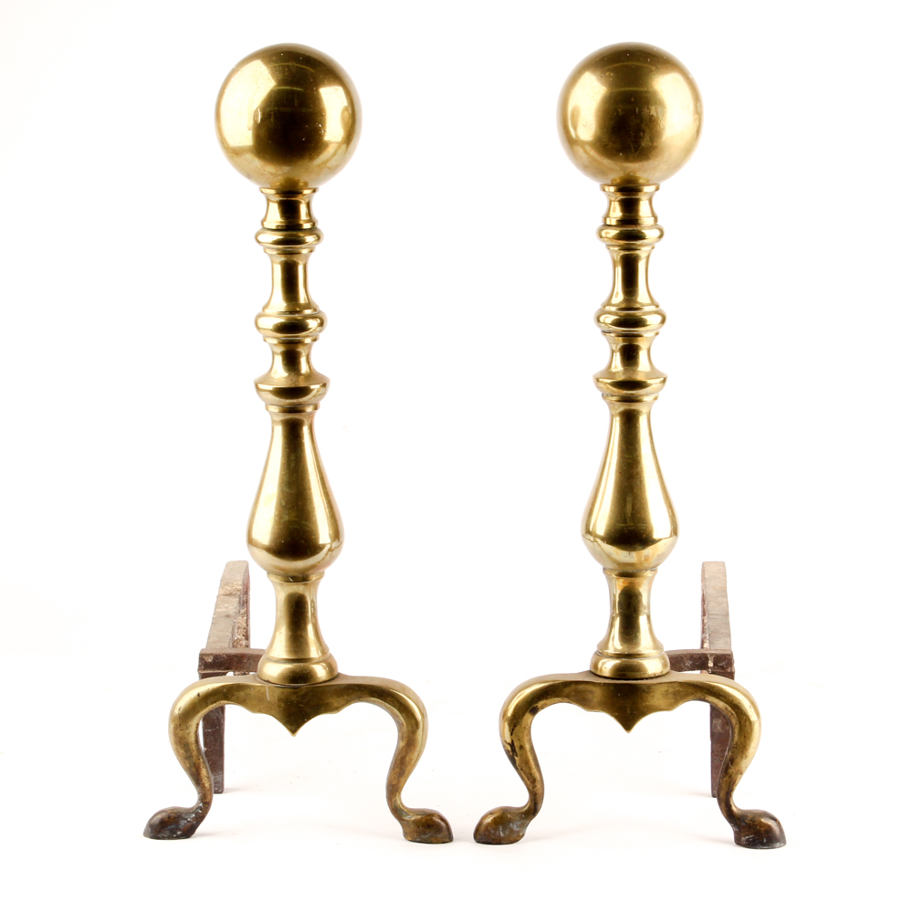 19th Century Style  Brass Ball Andiron