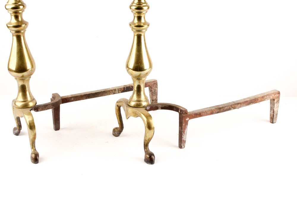 19th Century Style  Brass Ball Andiron