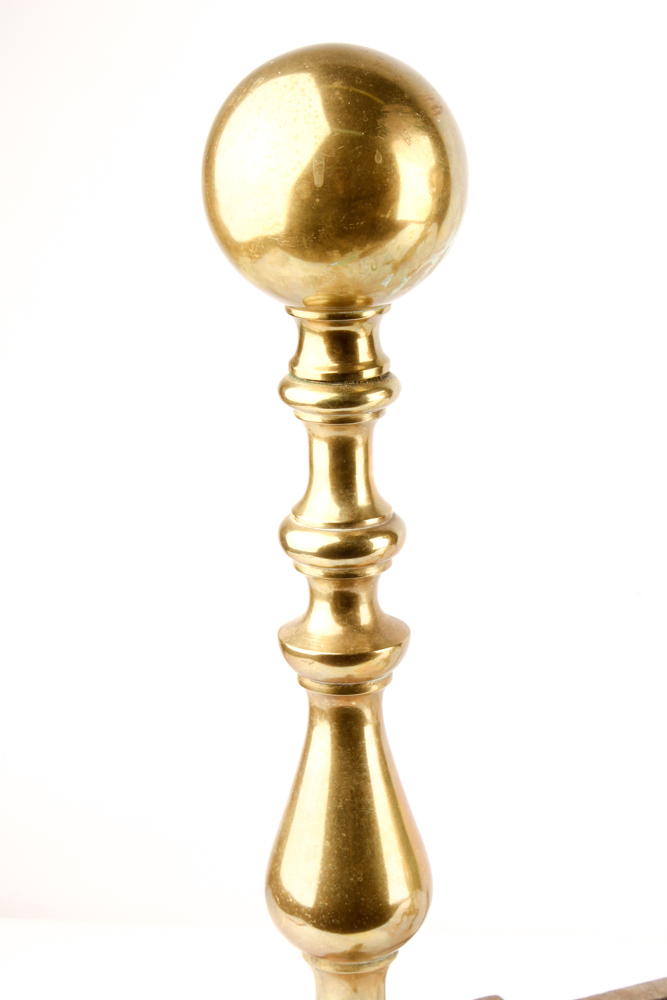 19th Century Style  Brass Ball Andiron