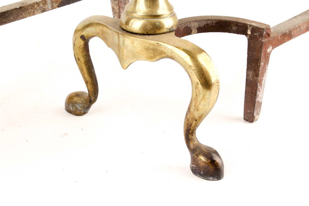 19th Century Style  Brass Ball Andiron