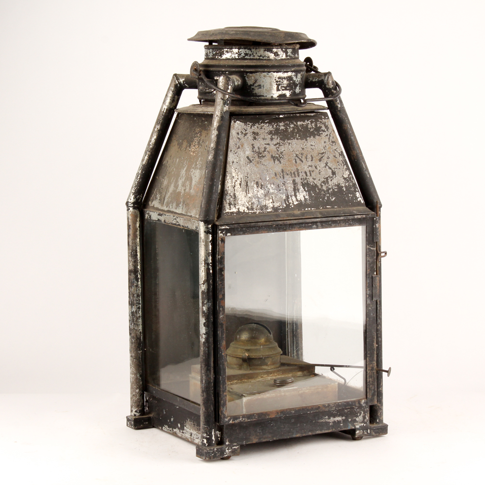 Antique Black Metal and Glass Lantern