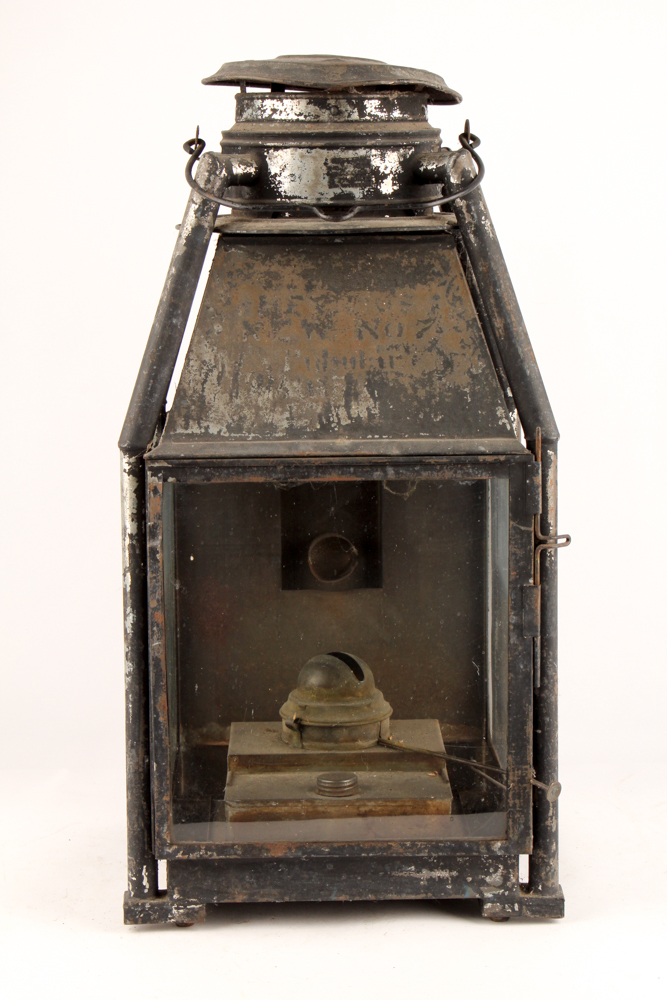 Antique Black Metal and Glass Lantern
