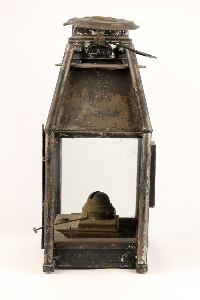 Antique Black Metal and Glass Lantern