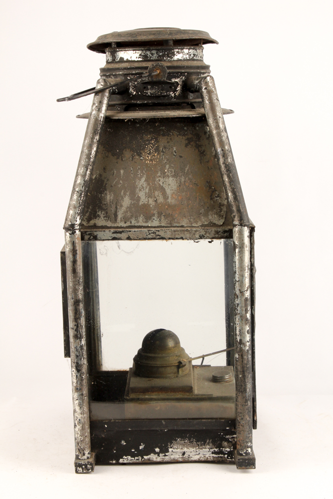 Antique Black Metal and Glass Lantern