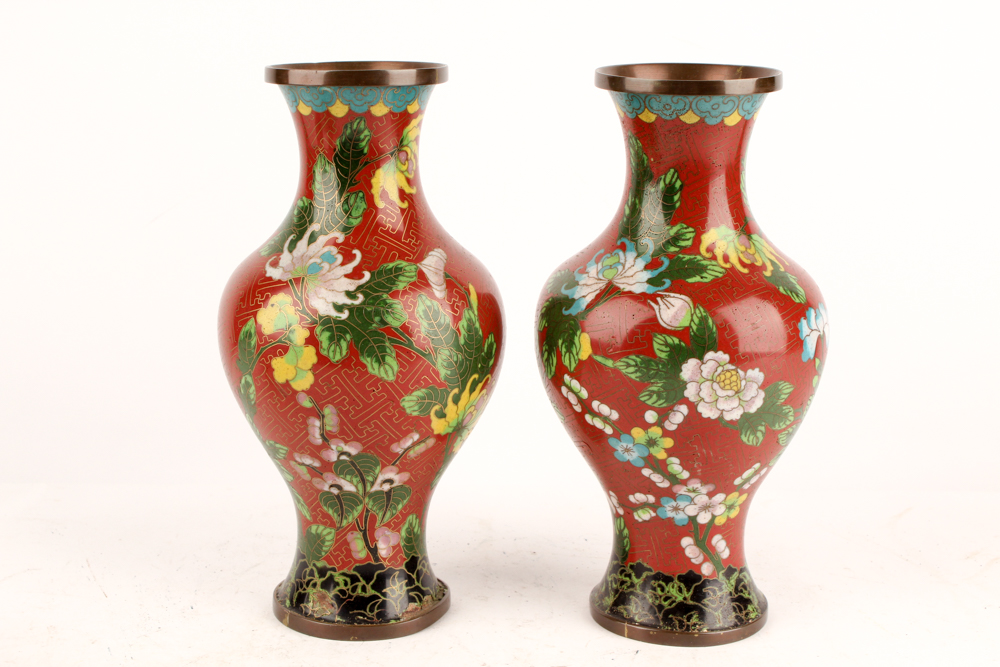 Chinese Cloisonné Vases and Kutani Ware Serveware
