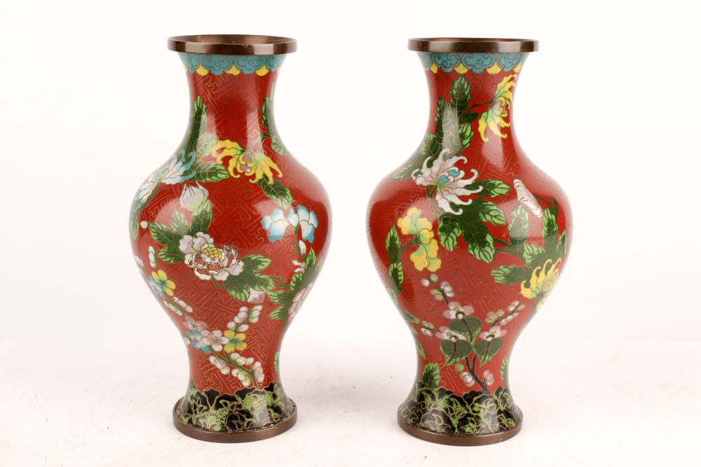 Chinese Cloisonné Vases and Kutani Ware Serveware