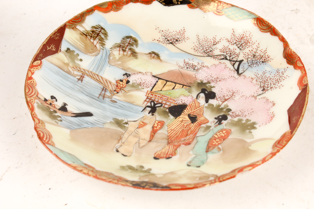 Chinese Cloisonné Vases and Kutani Ware Serveware