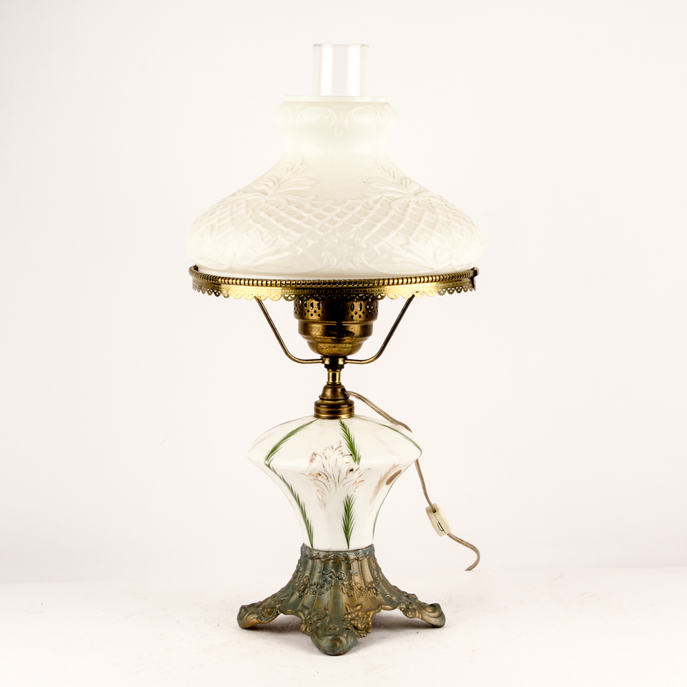 Pairpoint Converted Parlor Lamp with Milk Glass Shade