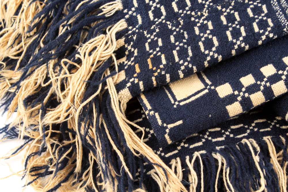 Antique Linsey-woolsey Blue and White Coverlet