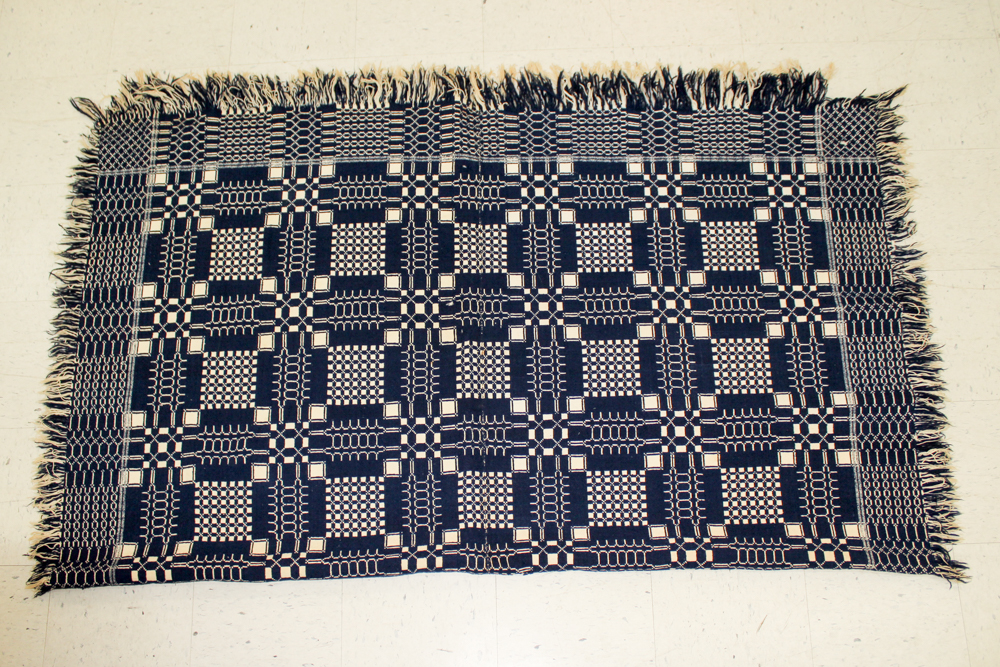 Antique Linsey-woolsey Blue and White Coverlet